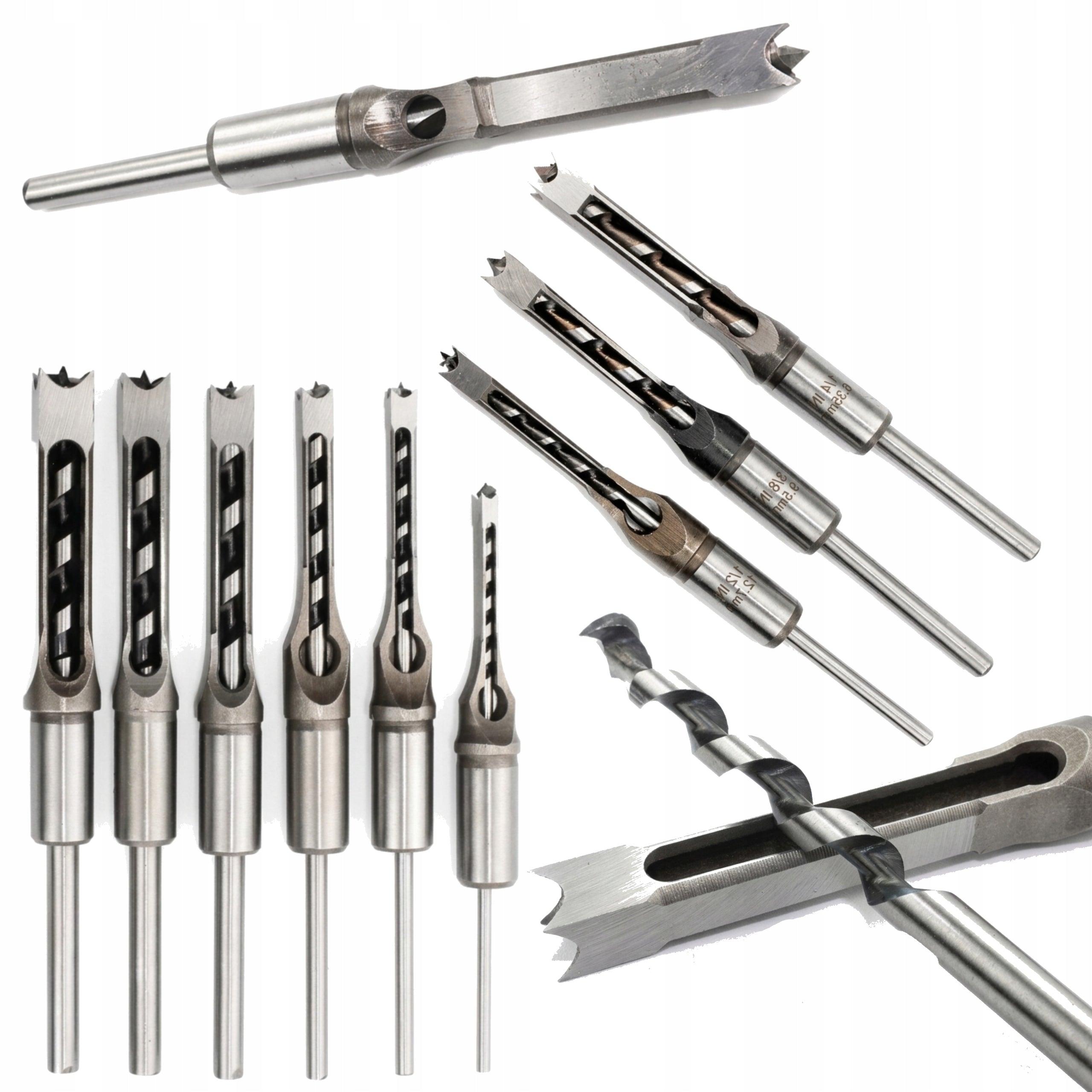 Square Hole Drill Bits MDF Wood Set of 6 El. 6.4-16 mm HSS Steel