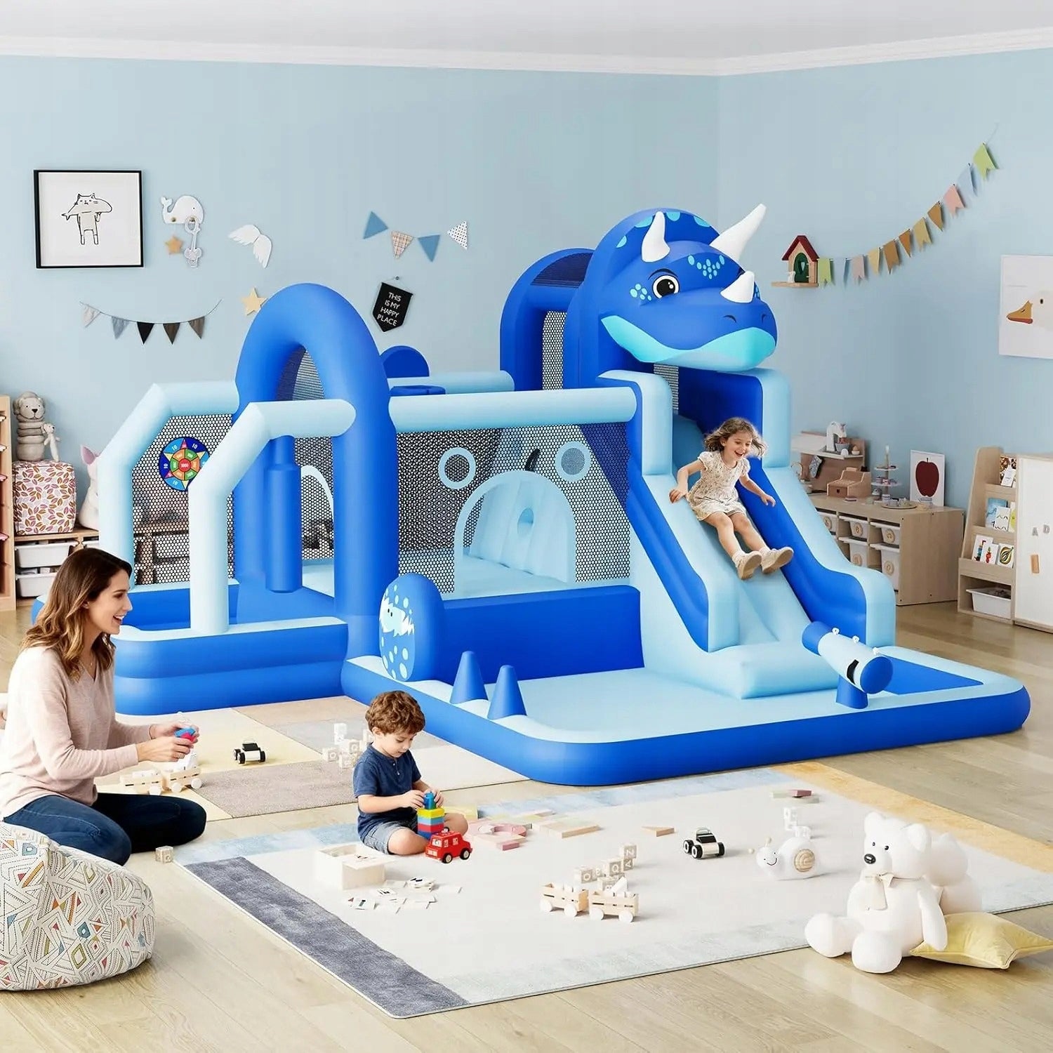 Square Toys Inflatable Castle Dinosaur Water Slide Pool 376x381x254 cm Brand no brand