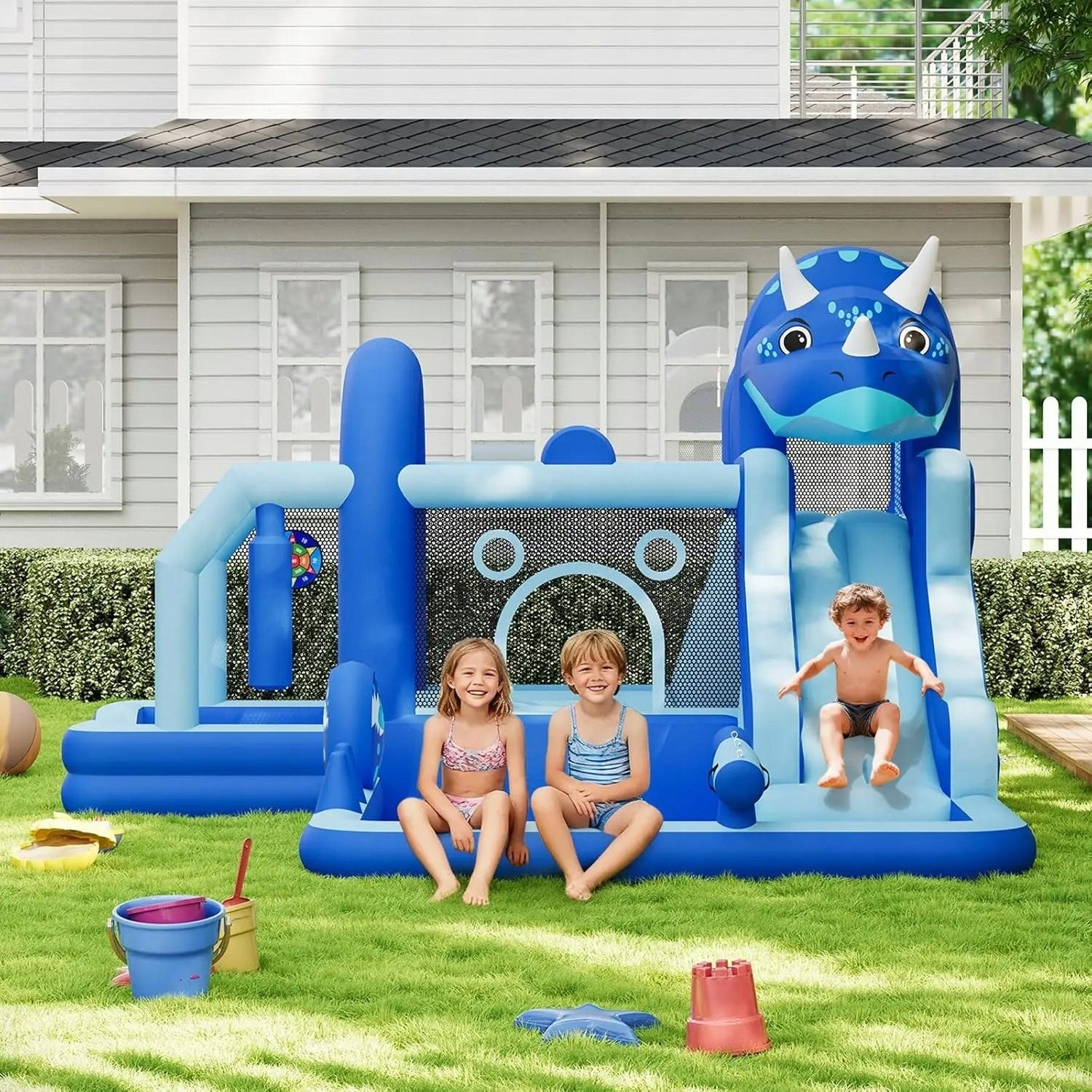 Square Toys Inflatable Castle Dinosaur Water Slide Pool 376x381x254 cm Kind Inflatable