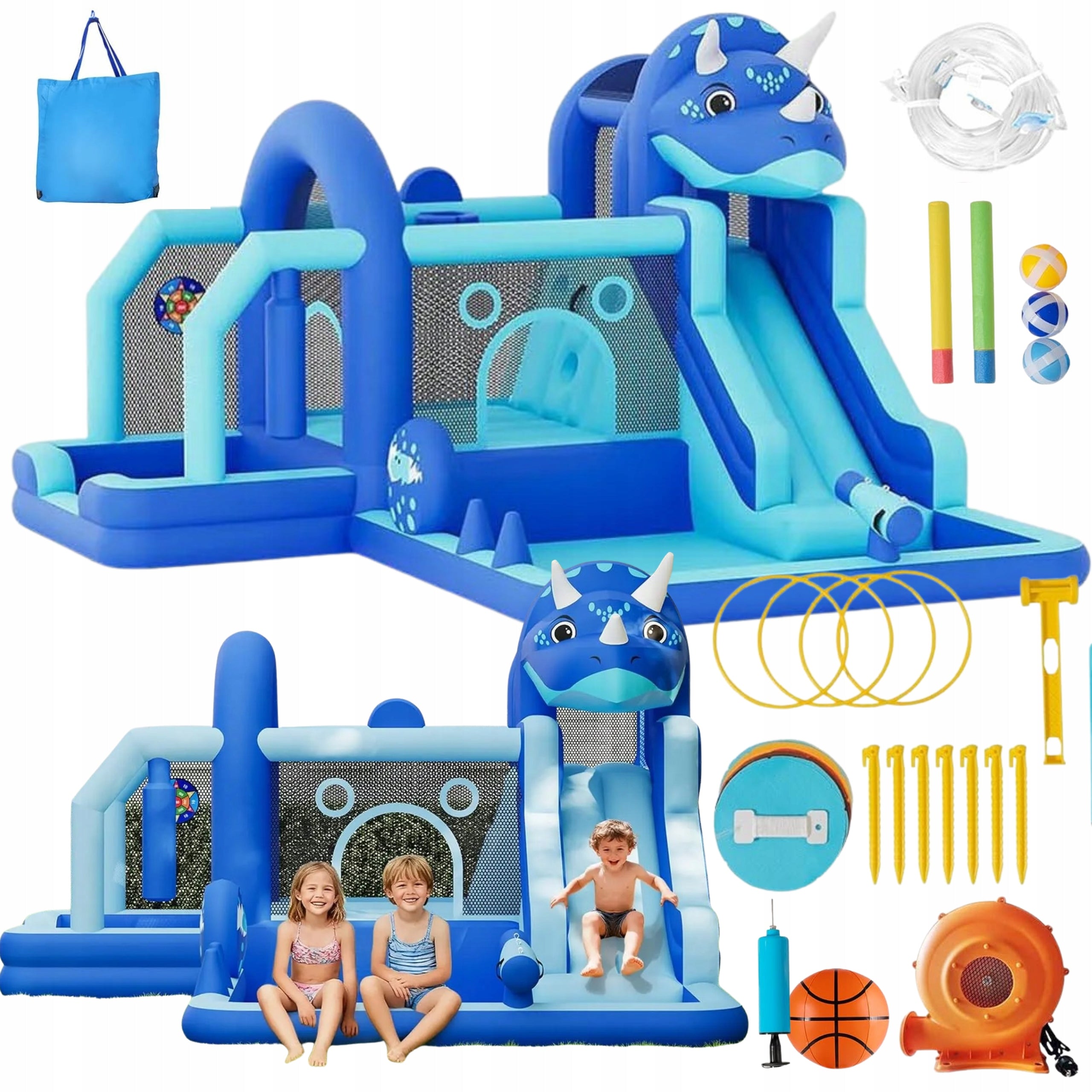 Square Toys Inflatable Castle Dinosaur Water Slide Pool 376x381x254 cm