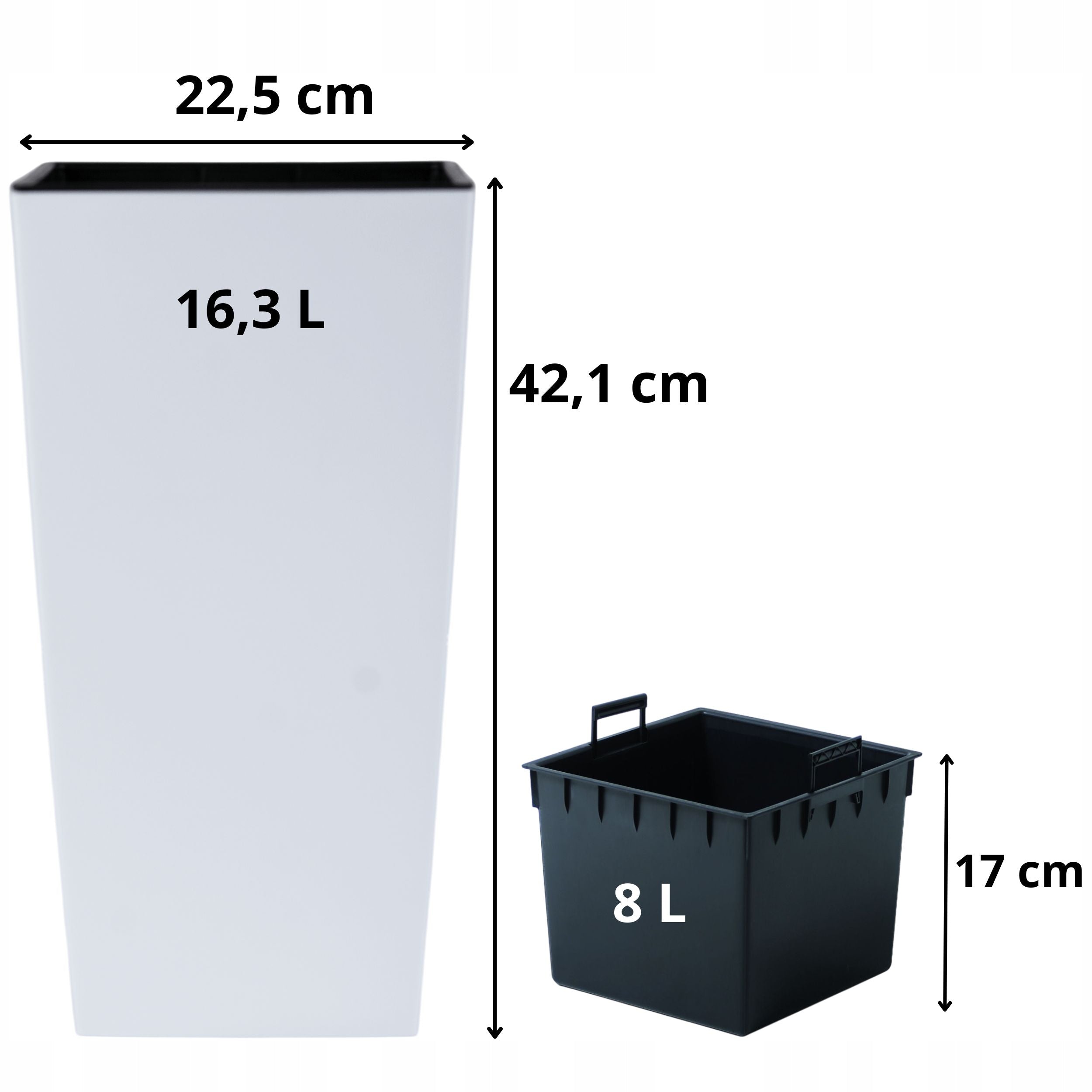 Square flower pot matt 22,5cm with insert Planter + spacer Material synthetic material