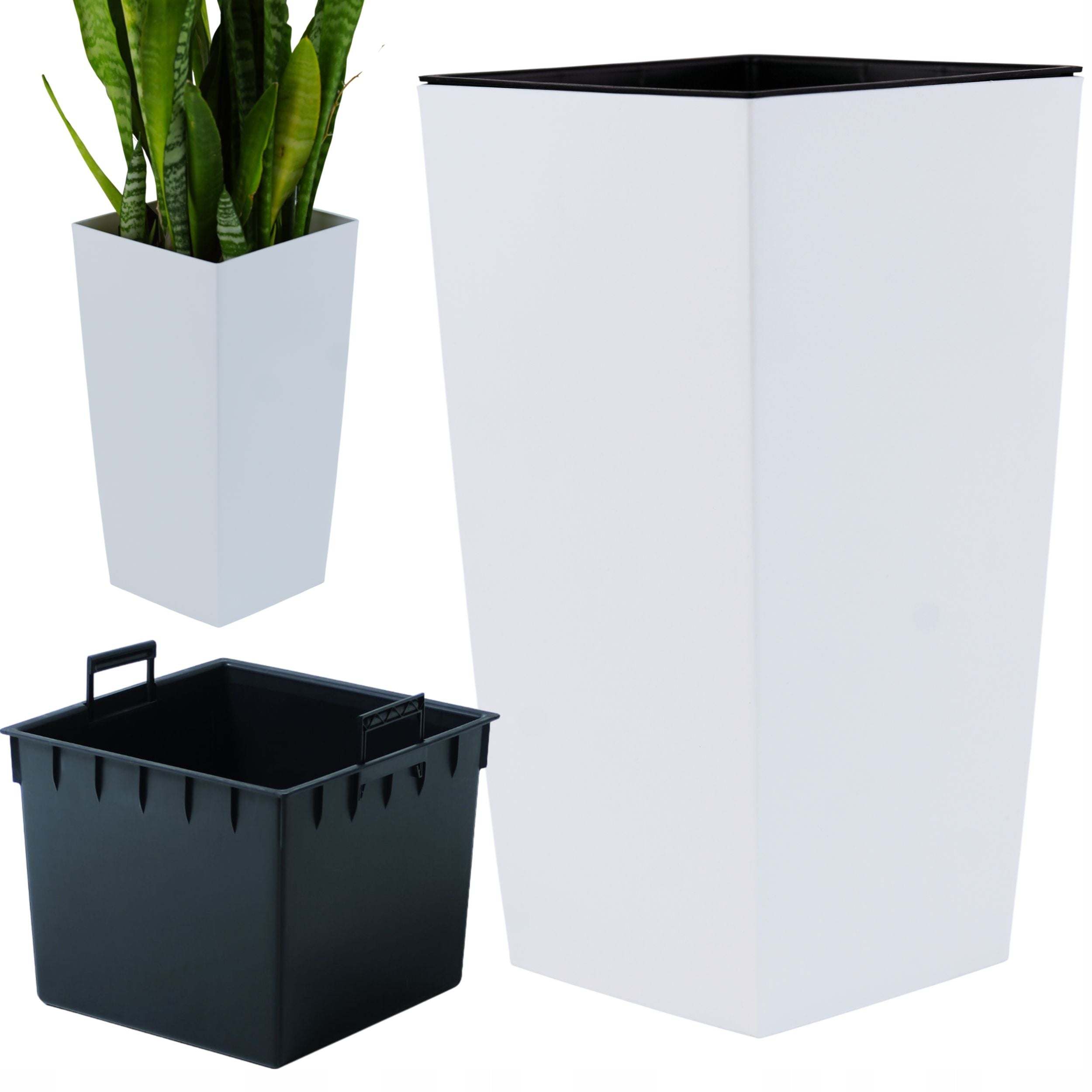 Square flower pot matt 22,5cm with insert Planter + spacer