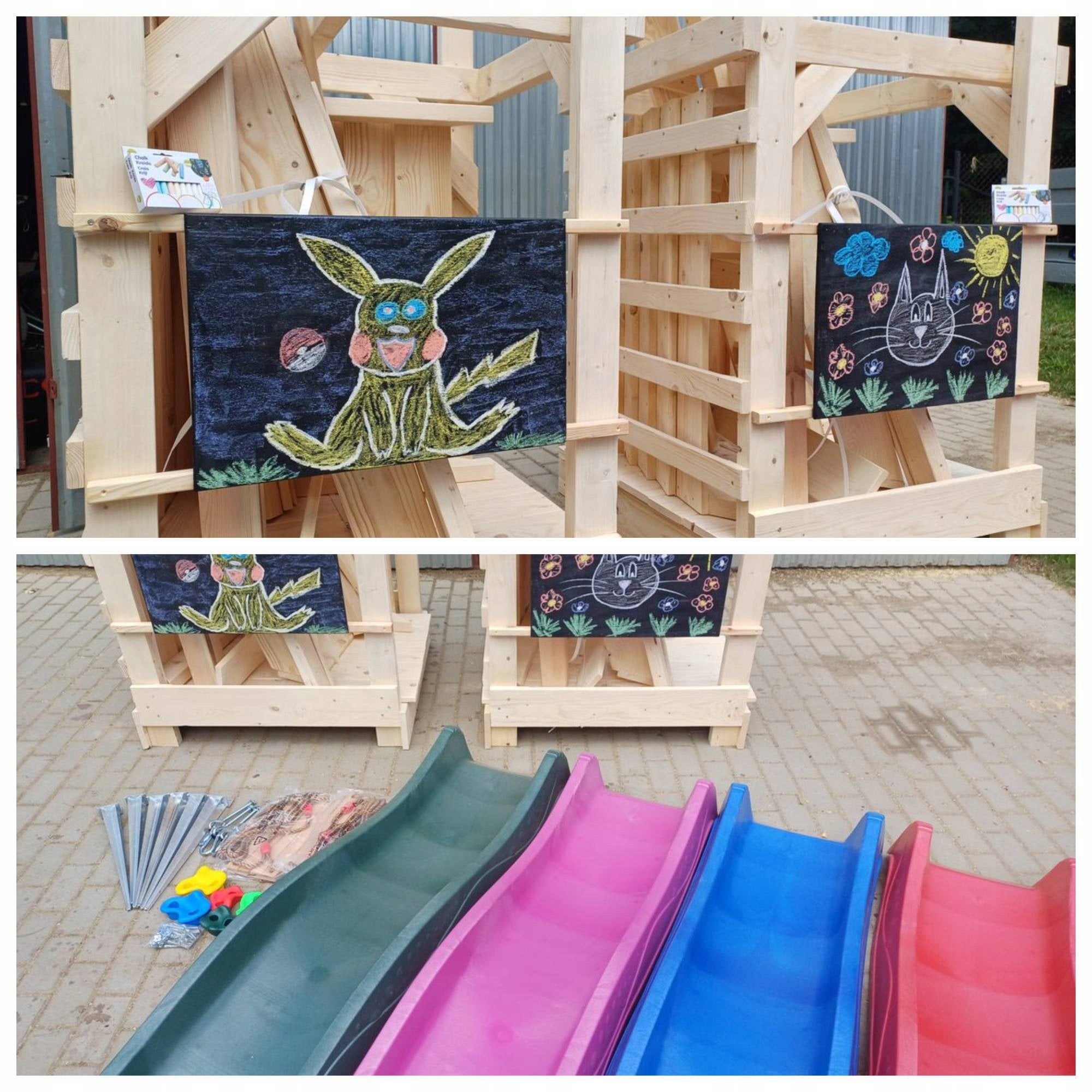 Square toys "FIELD"–house, sandpits, swings, bridge, towers-CHALKBOARD Included house ladder bench sandbox climbing wall tunnel other