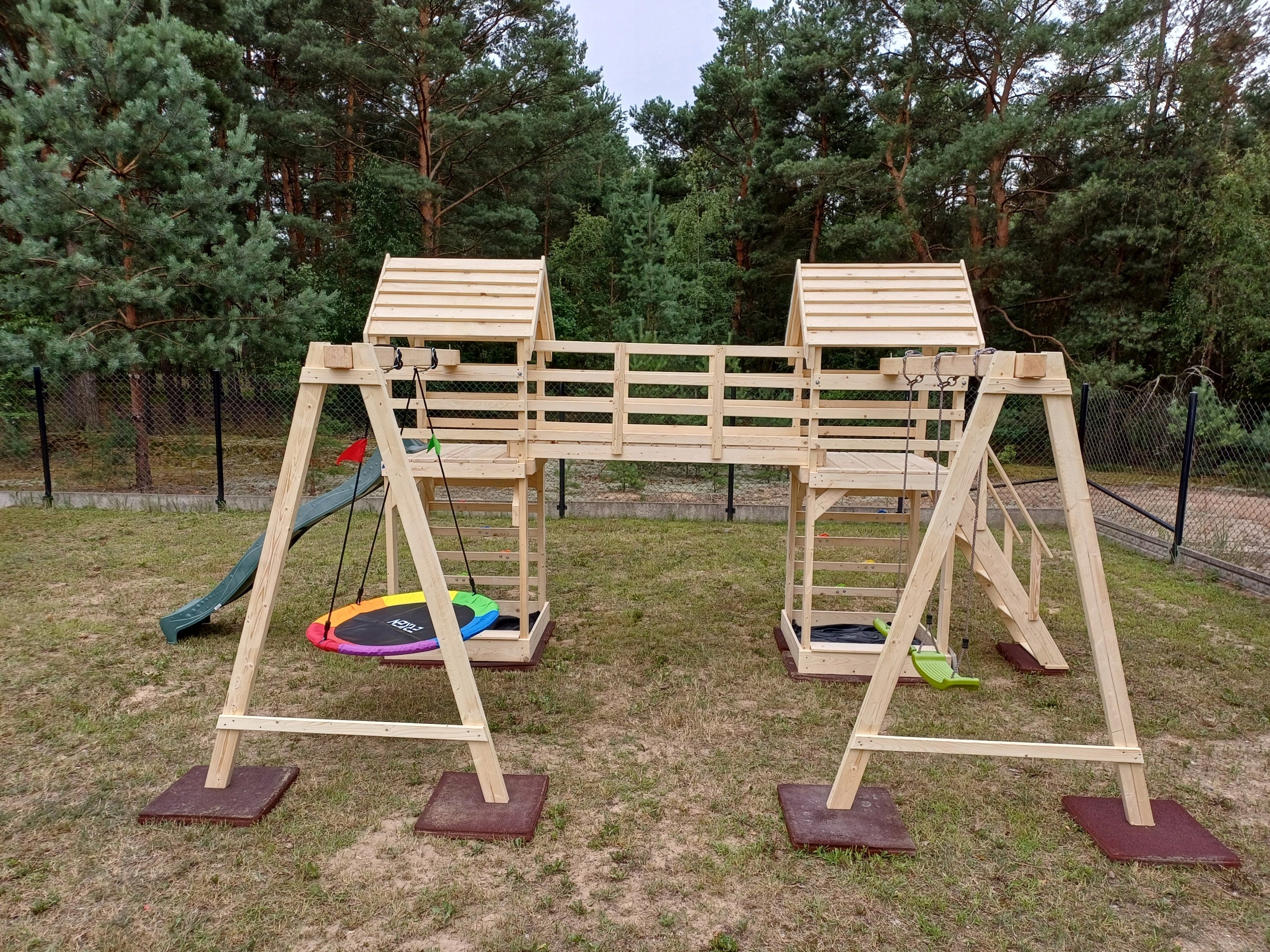 Square toys "FIELD"–house, sandpits, swings, bridge, towers-CHALKBOARD Kind wooden