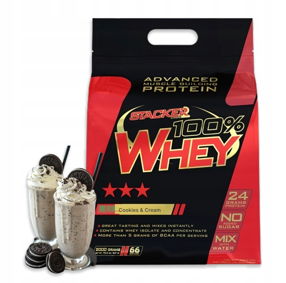 Stacker2 Europe Protein 100% Whey Cookies & Cream Powder 2000g Packaging status original