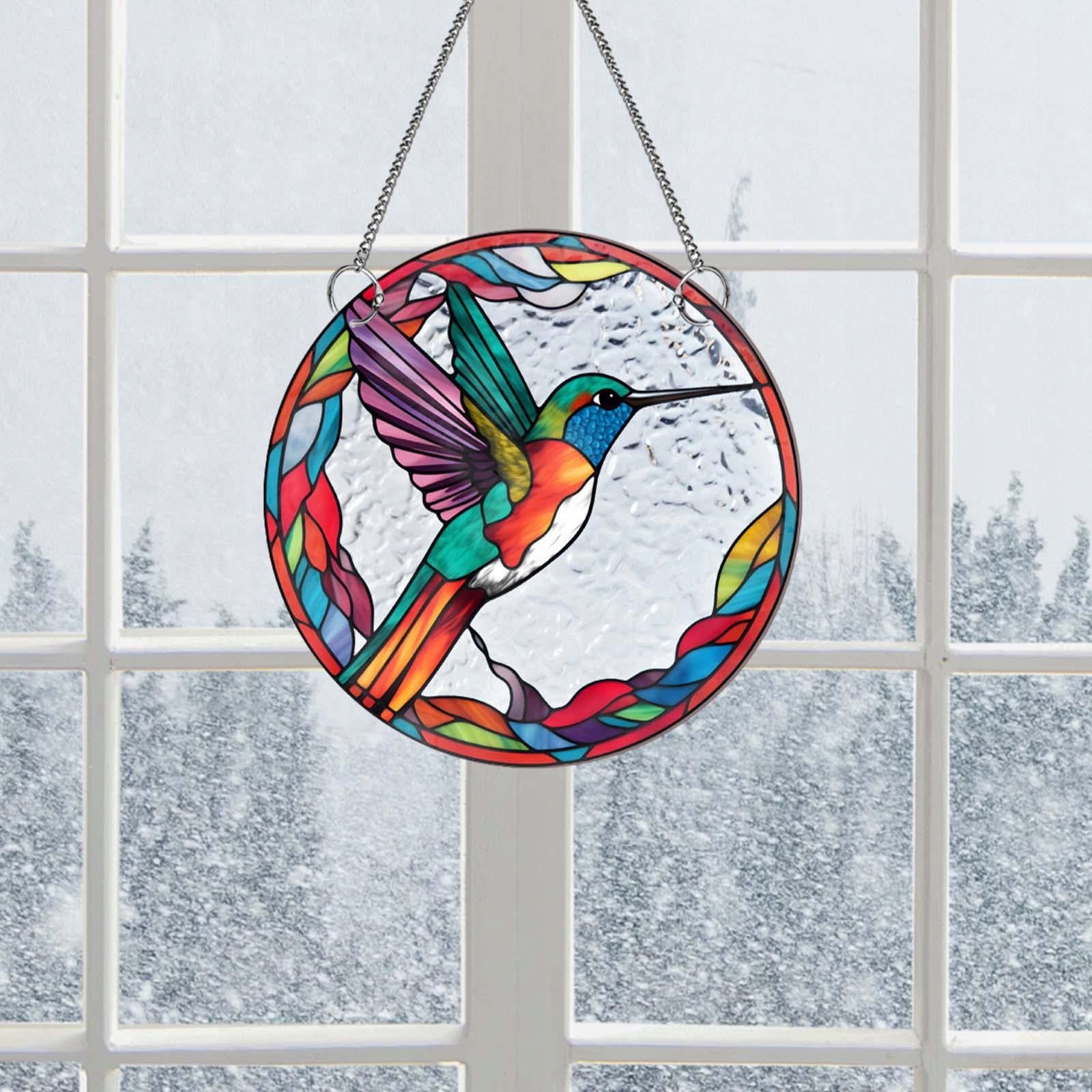 Stained Glass Window Hanging Decor Bird Hanging Ornament for Door Style B