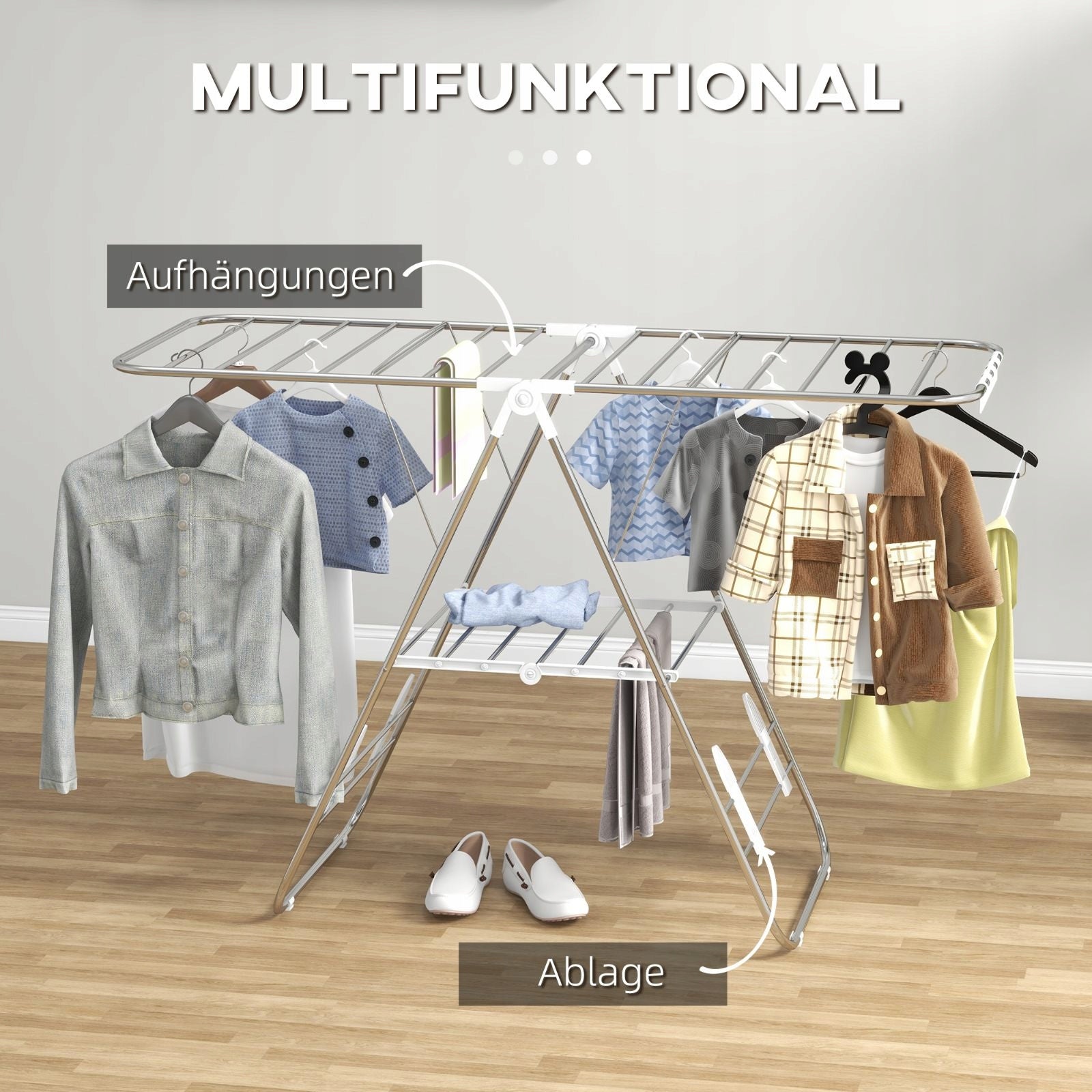 Stainless Steel Telescopic Clothes Hanger, 146x60,5x98 Unfolded width 1 cm