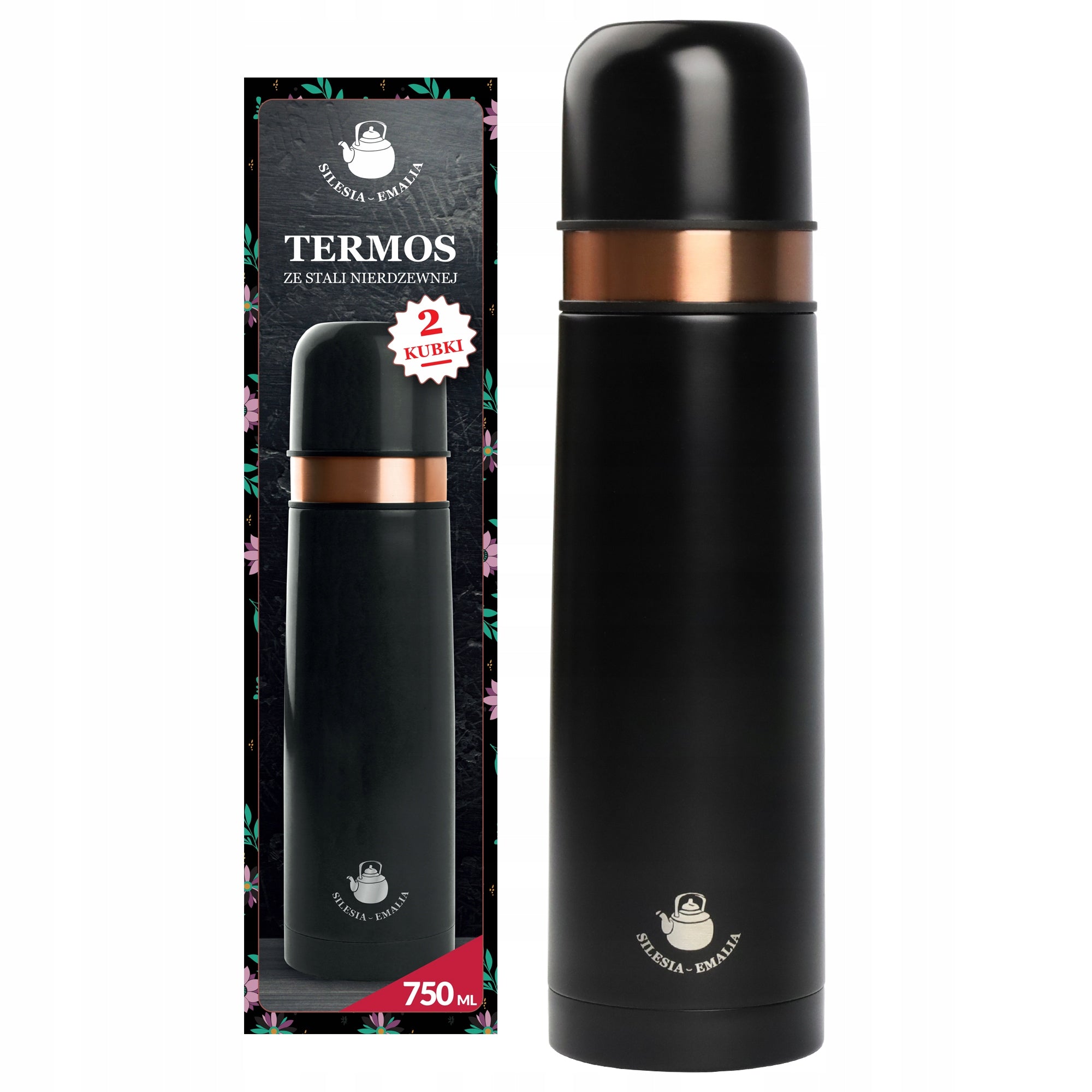 Stainless Steel Thermos 2 Cups Black 750ml FOR COFFEE TEA STEEL