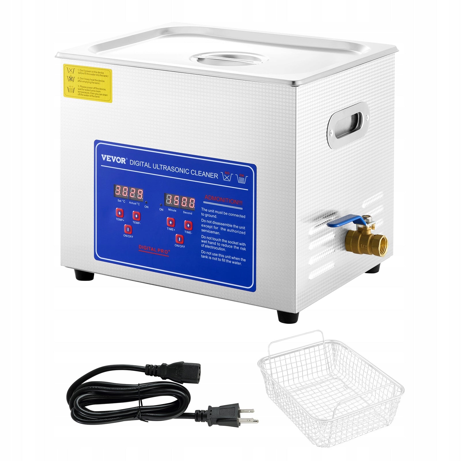 Stainless Steel Ultrasonic Cleaner 10L With Basket With Heating Function