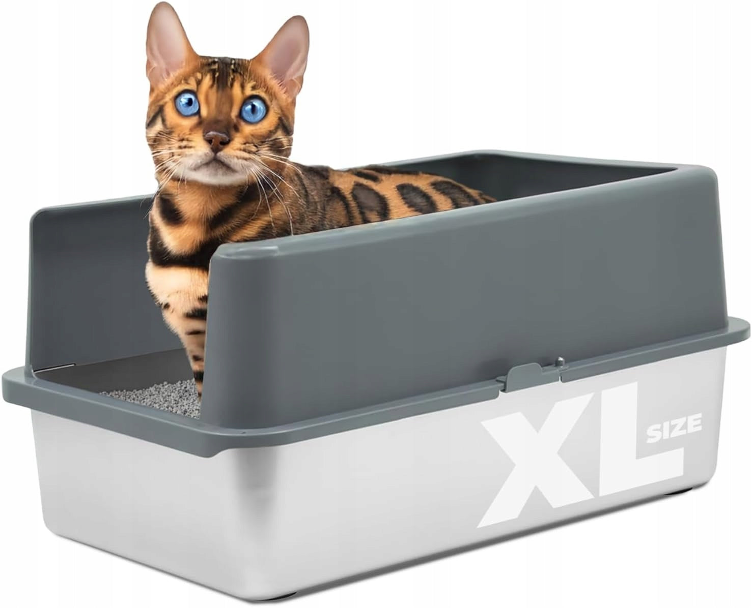Stainless steel litter box for cats XL high walls 60x39,5x32 IPRIMIO