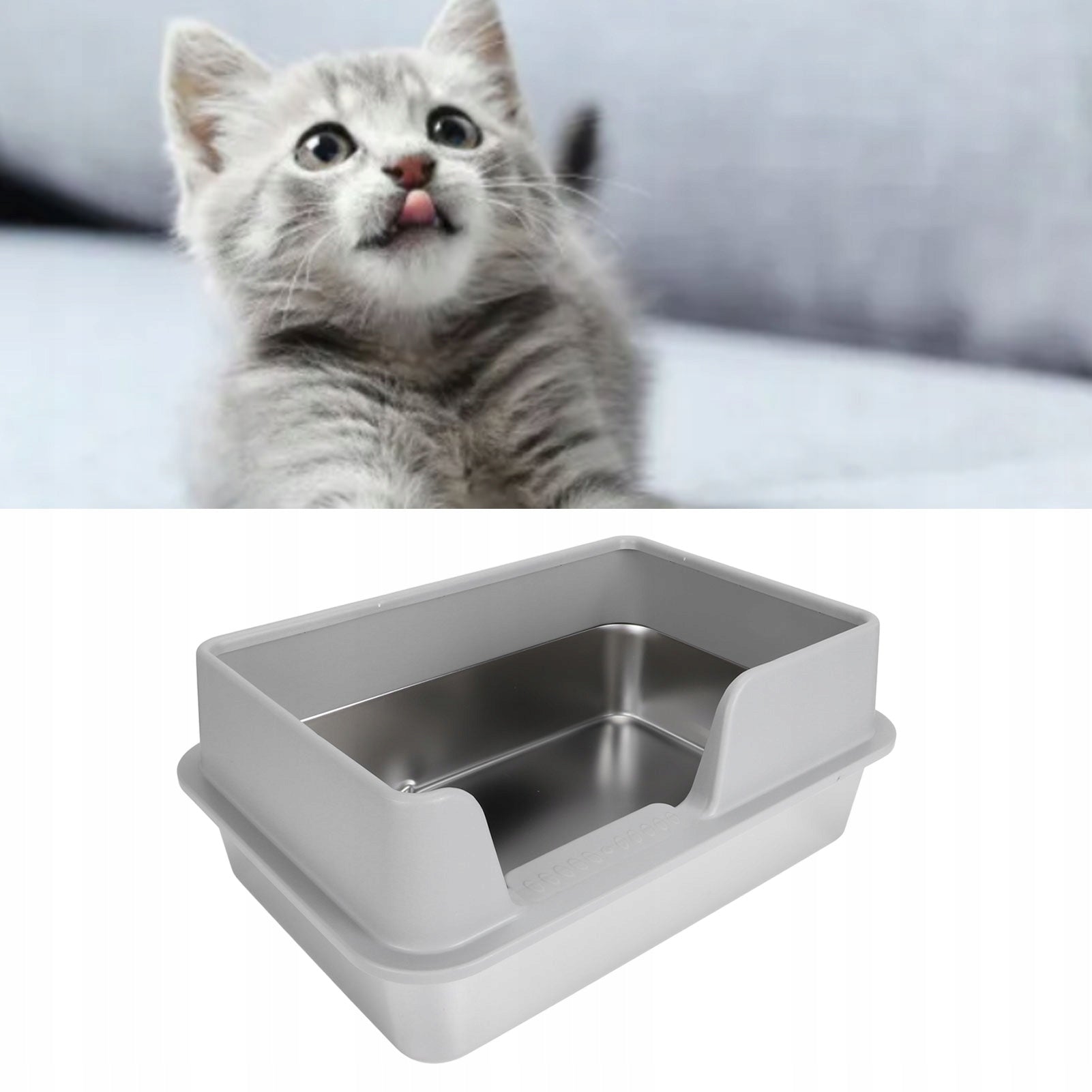 Stainless steel litter box, suitable for small and medium-sized cats. Product height 28 cm