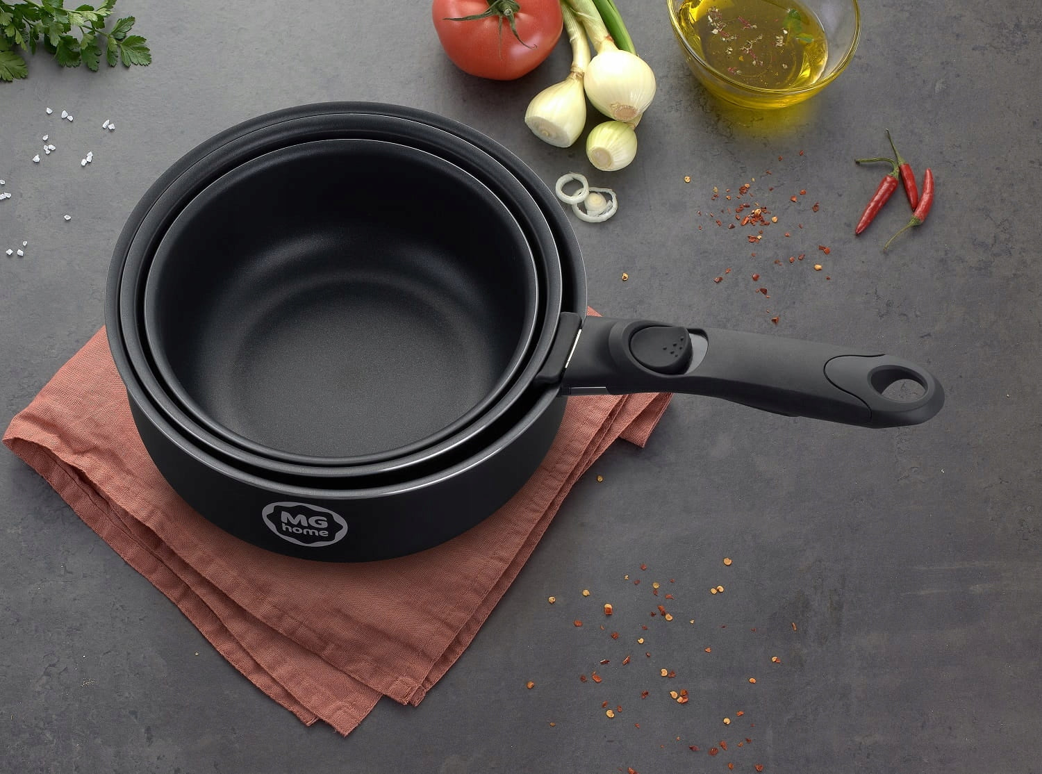 Stainless steel pot set with detachable handle MG Home induction gas Color black