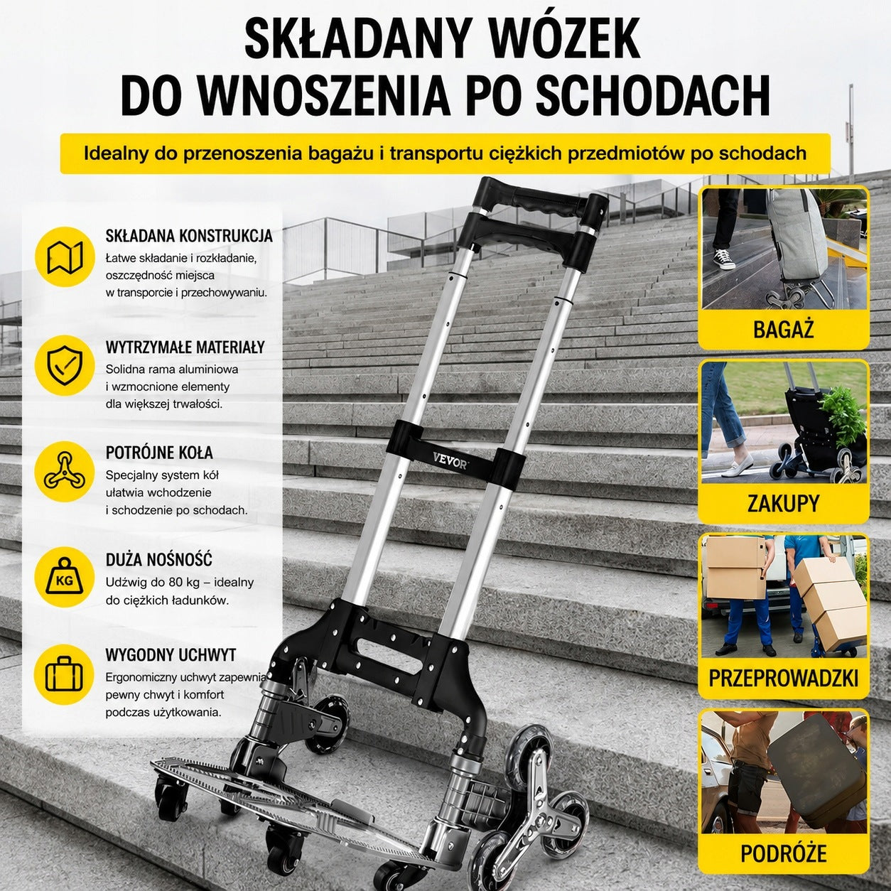 Stair Transport Trolley Folding Aluminum 6 Wheels Adjustable Brand no brand