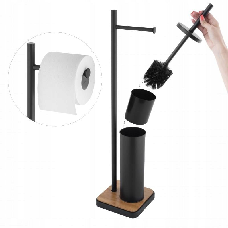 Stand Holder Toilet Paper Hanger and Toilet Brush Black Bamboo Manufacturer code P.DYKA-BLK