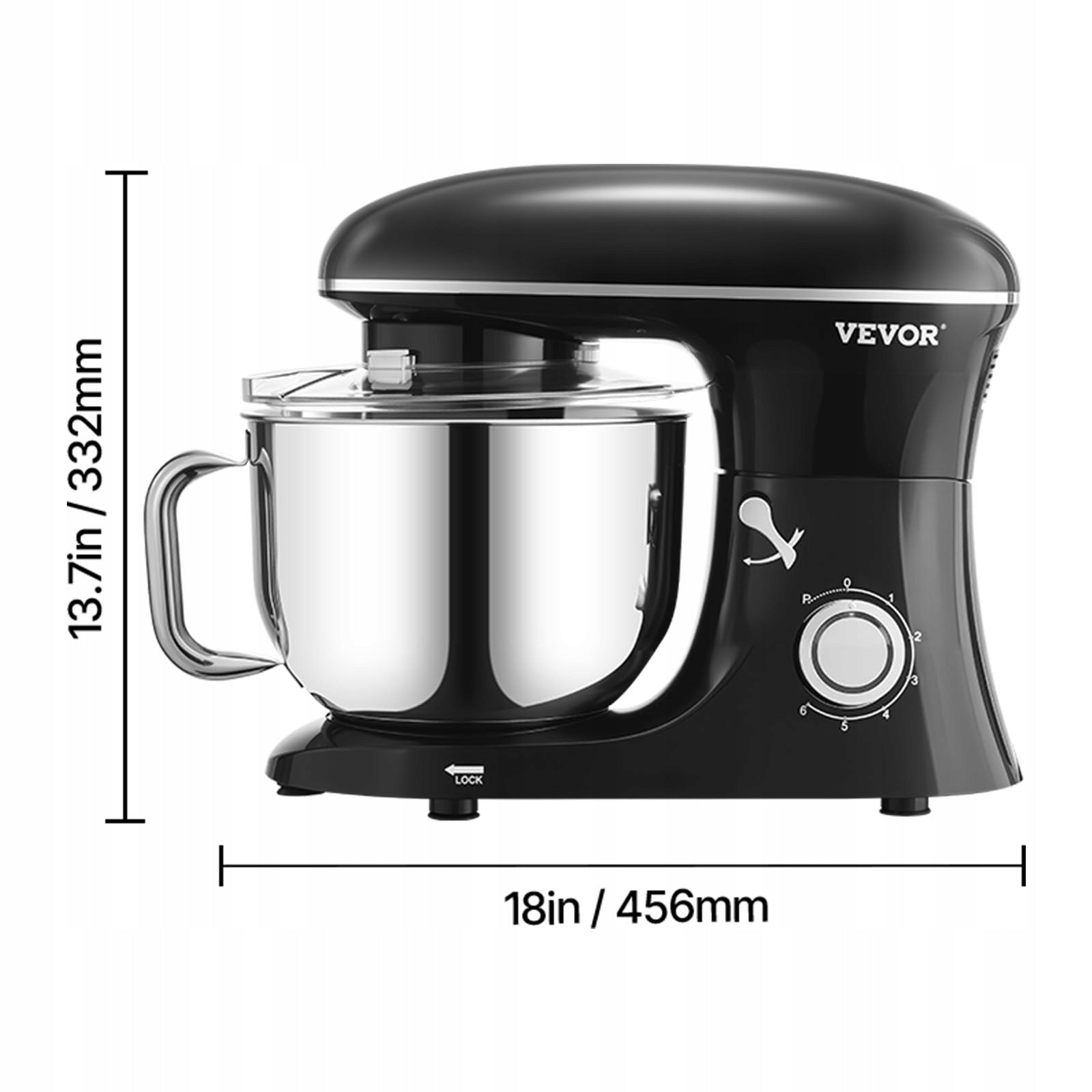 Stand Mixer 6 Quart Electric Dough Mixer 1400W 6 + P Speeds Food Beater Brand Vevor