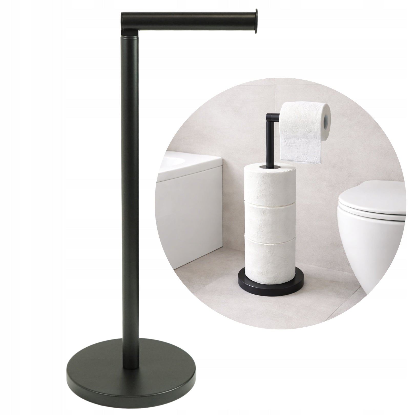 Stand with toilet paper holder for 4 rolls for toilet hanger black loft