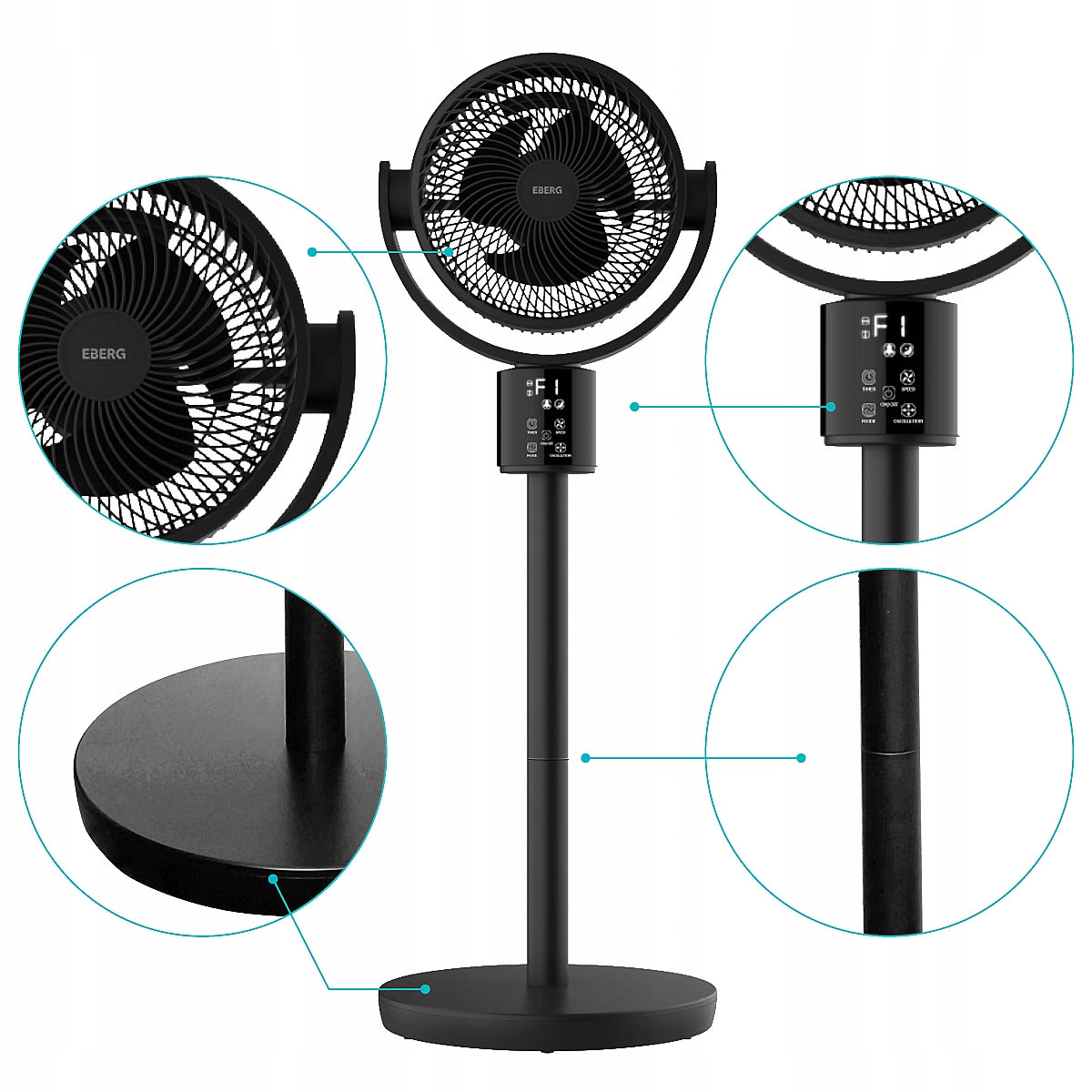 Standing Fan Quiet GOX Floor Fan Oscillation 4D Remote Control LED Timer Brand EBERG