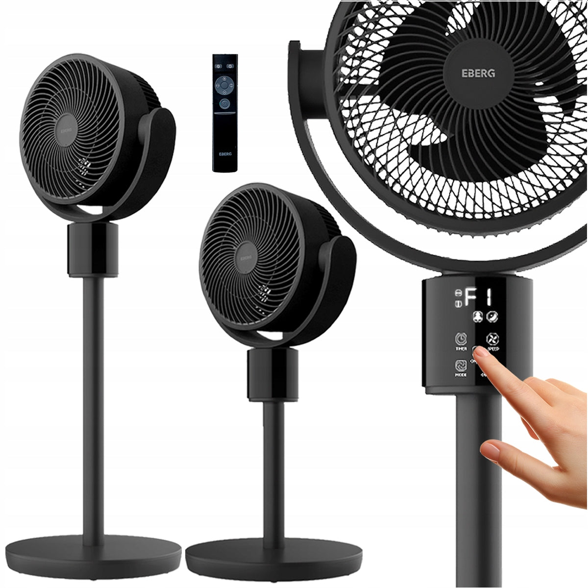Standing Fan Quiet GOX Floor Fan Oscillation 4D Remote Control LED Timer