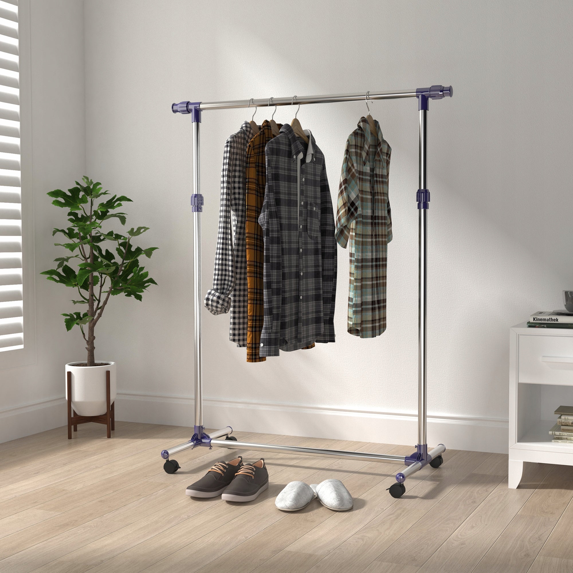 Standing Hanger: Adjustable, with Wheels, Mobile, for Coats