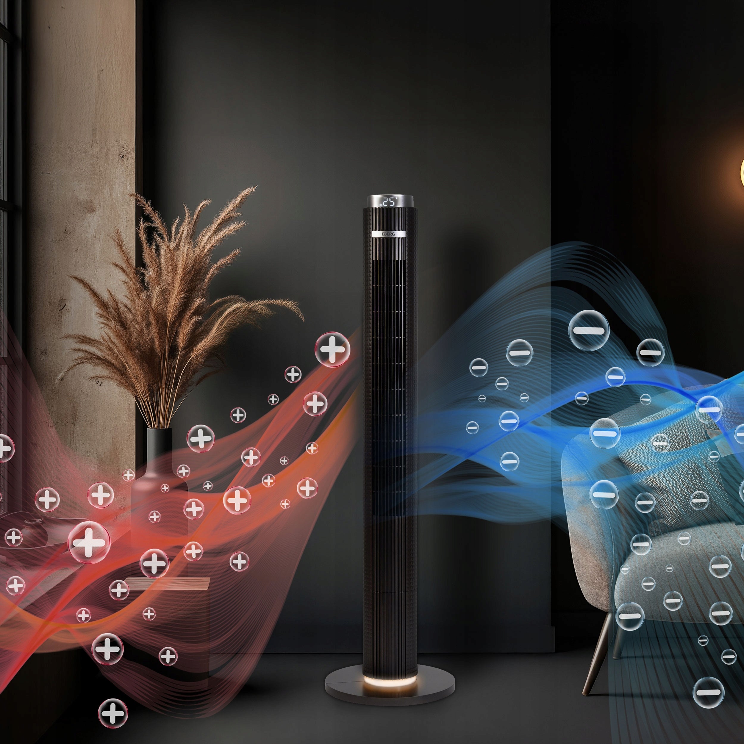 Standing column fan EBERG floor fan 117cm IONIZATION +AROMA Functions Ionization oscillation automatic oscillation timer