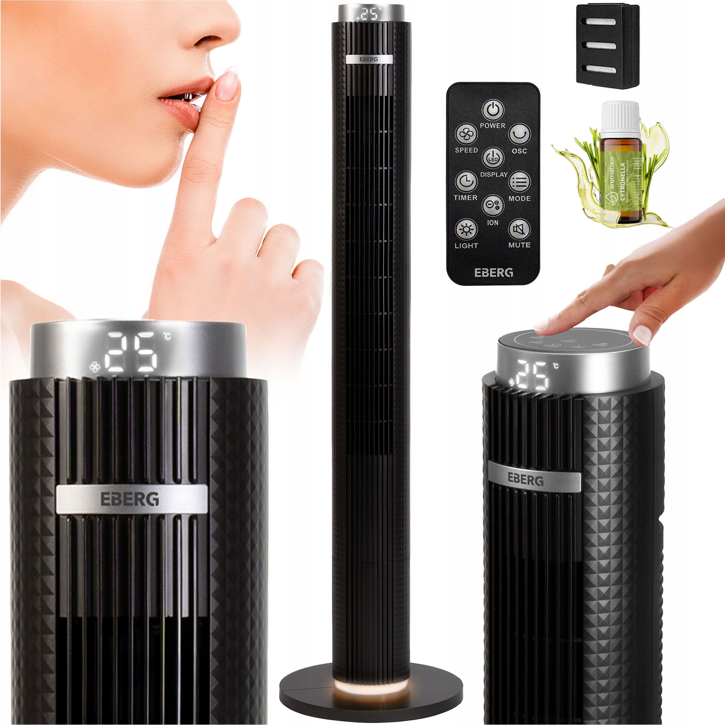 Standing column fan EBERG floor fan 117cm IONIZATION +AROMA