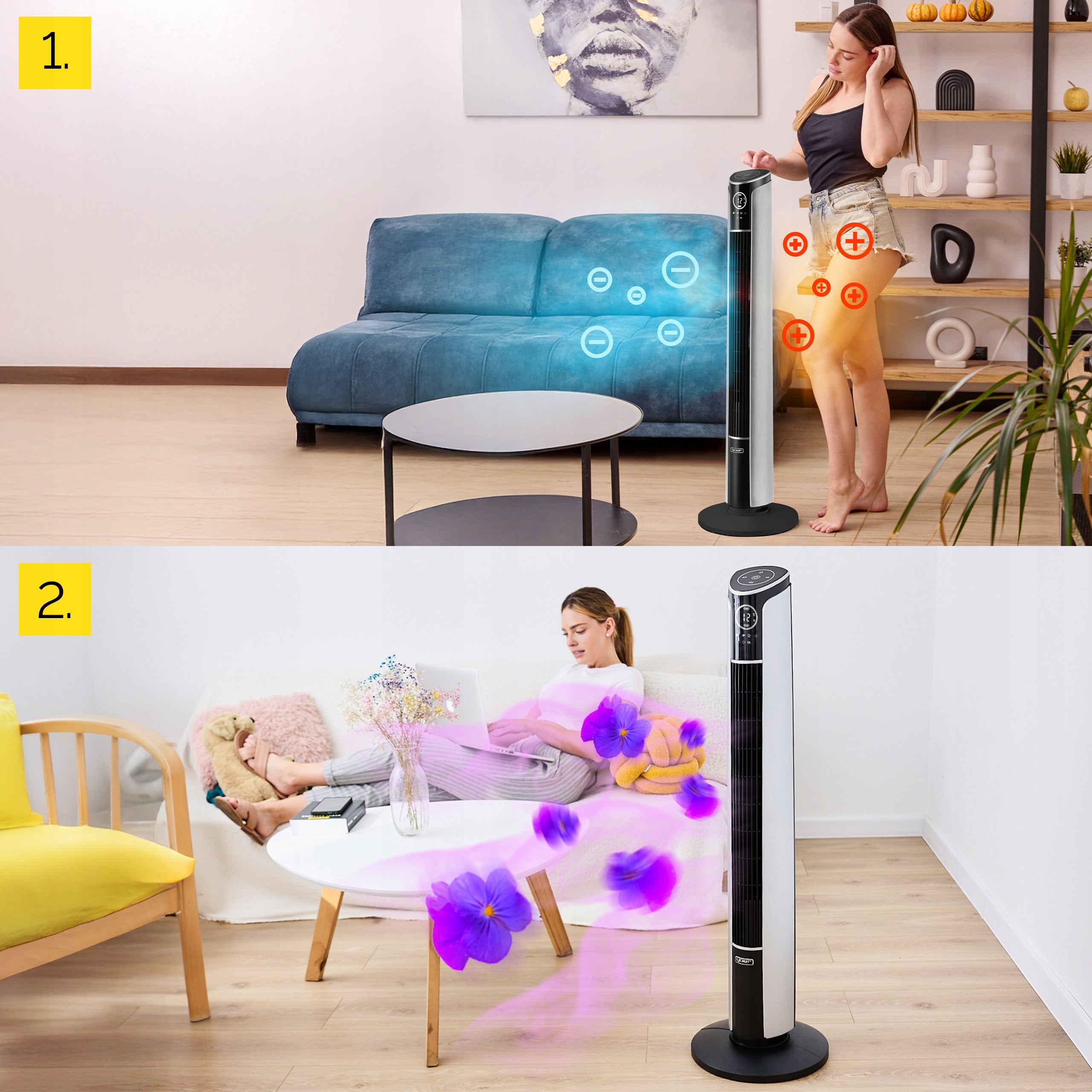 Standing column fan Silent 29dB Yoer 3D +10m range Ionization AROMA Functions Ionization oscillation automatic oscillation tilt angle adjustment timer other