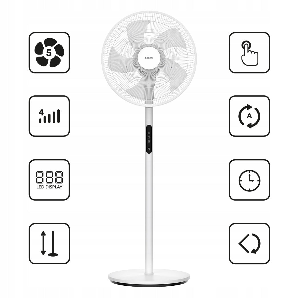 Standing fan EBERG HYG floor fan quiet strong 5 blades 45cm Total height 130 cm