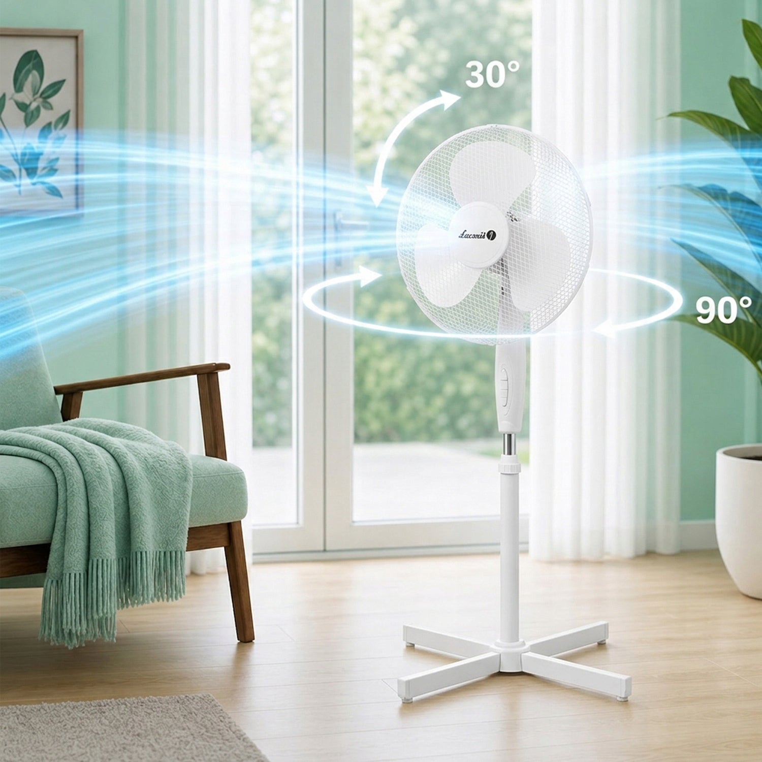 Standing fan white 40 cm timer quiet 3 speeds oscillation Packaging status original