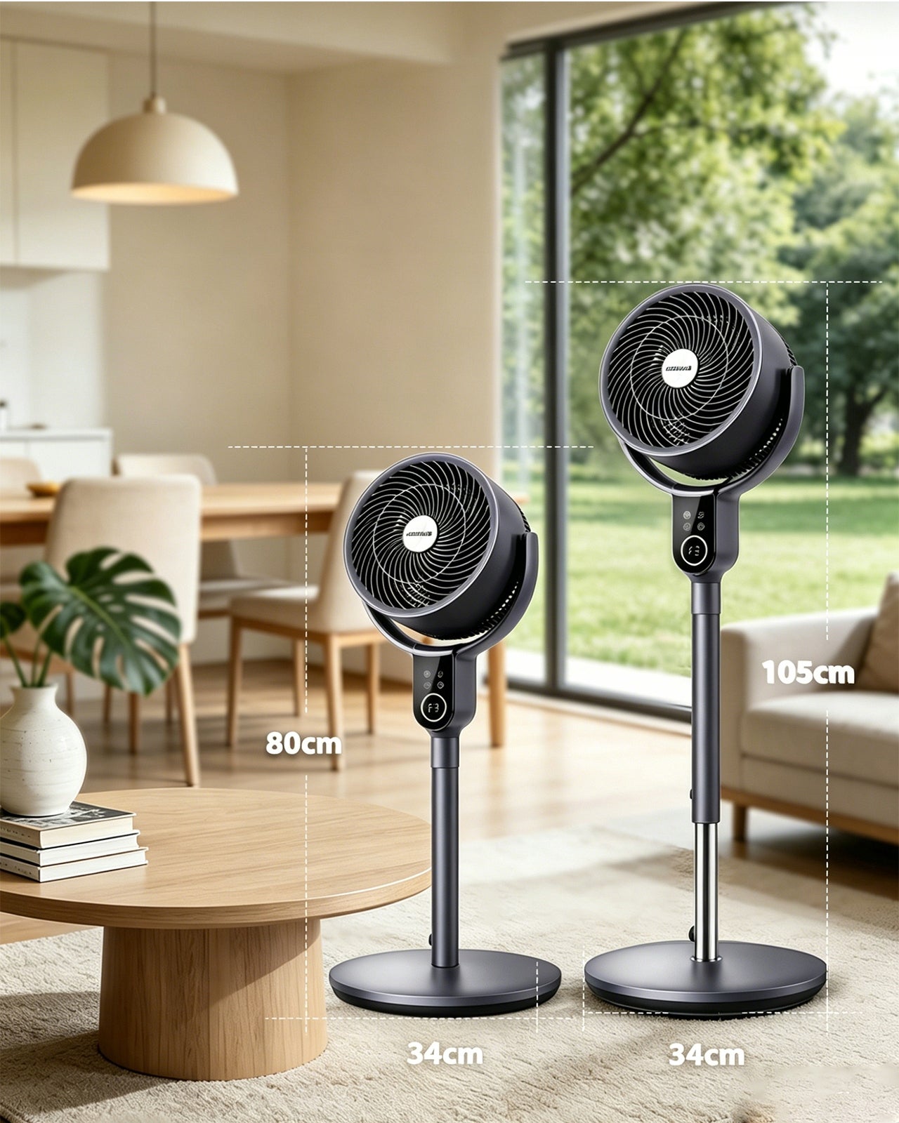 Standing fan with 3D air supply remote control DC 8 gears timer 12h Dominant color silver/gray