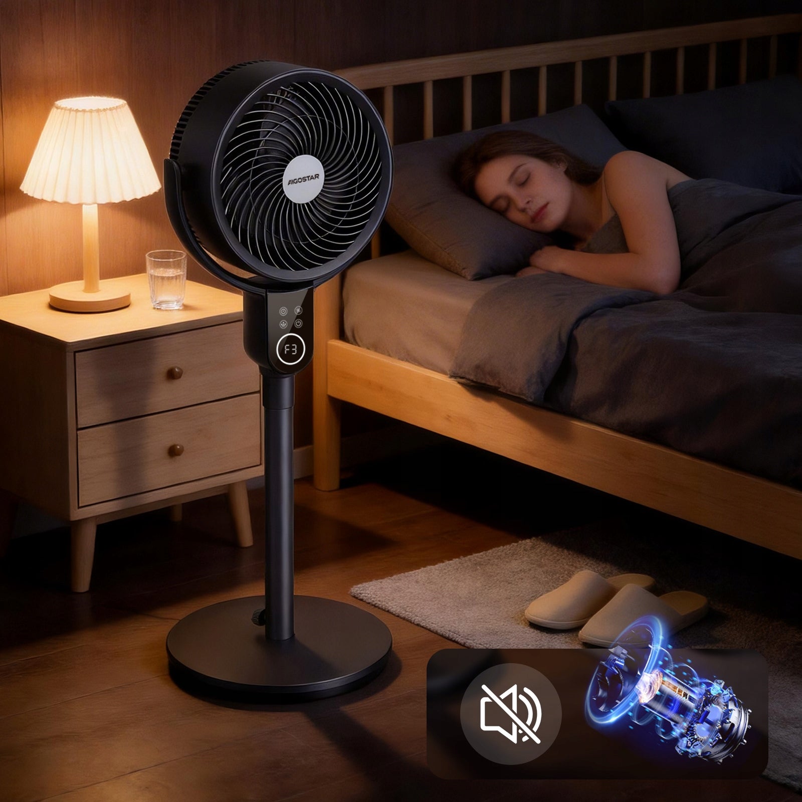 Standing fan with 3D air supply remote control DC 8 gears timer 12h Functions oscillation automatic oscillation tilt angle adjustment height adjustment timer