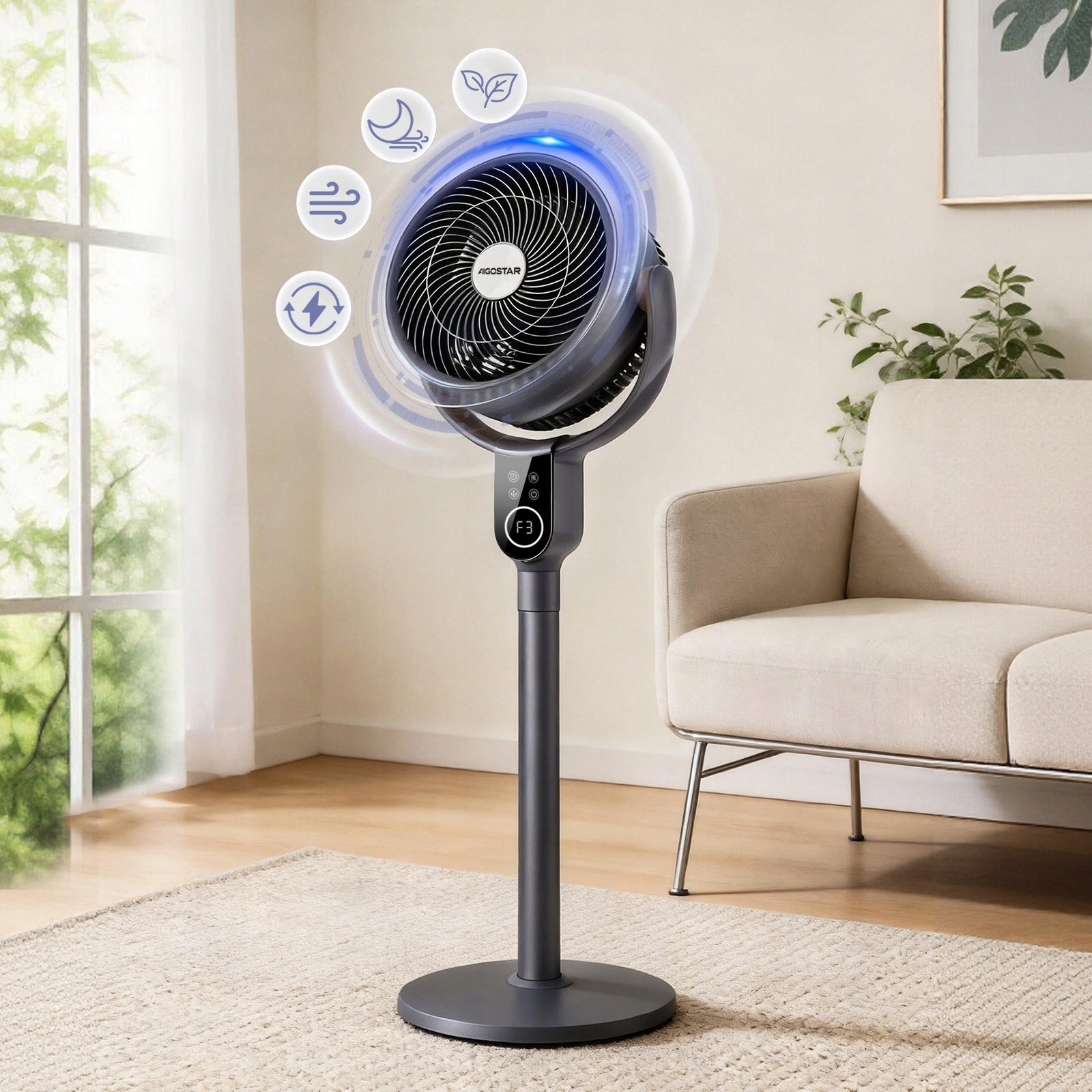 Standing fan with 3D air supply remote control DC 8 gears timer 12h Packaging status original