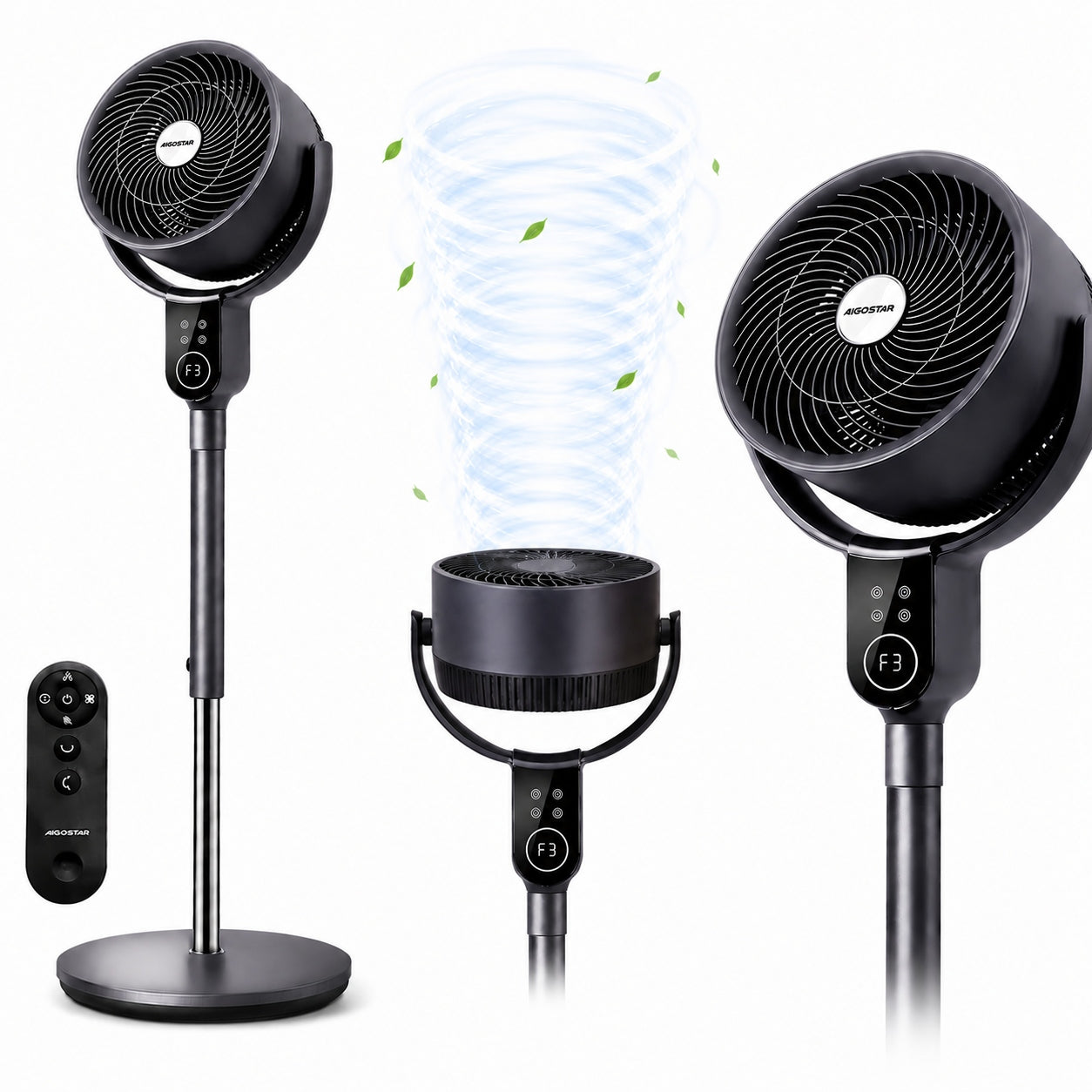 Standing fan with 3D air supply remote control DC 8 gears timer 12h
