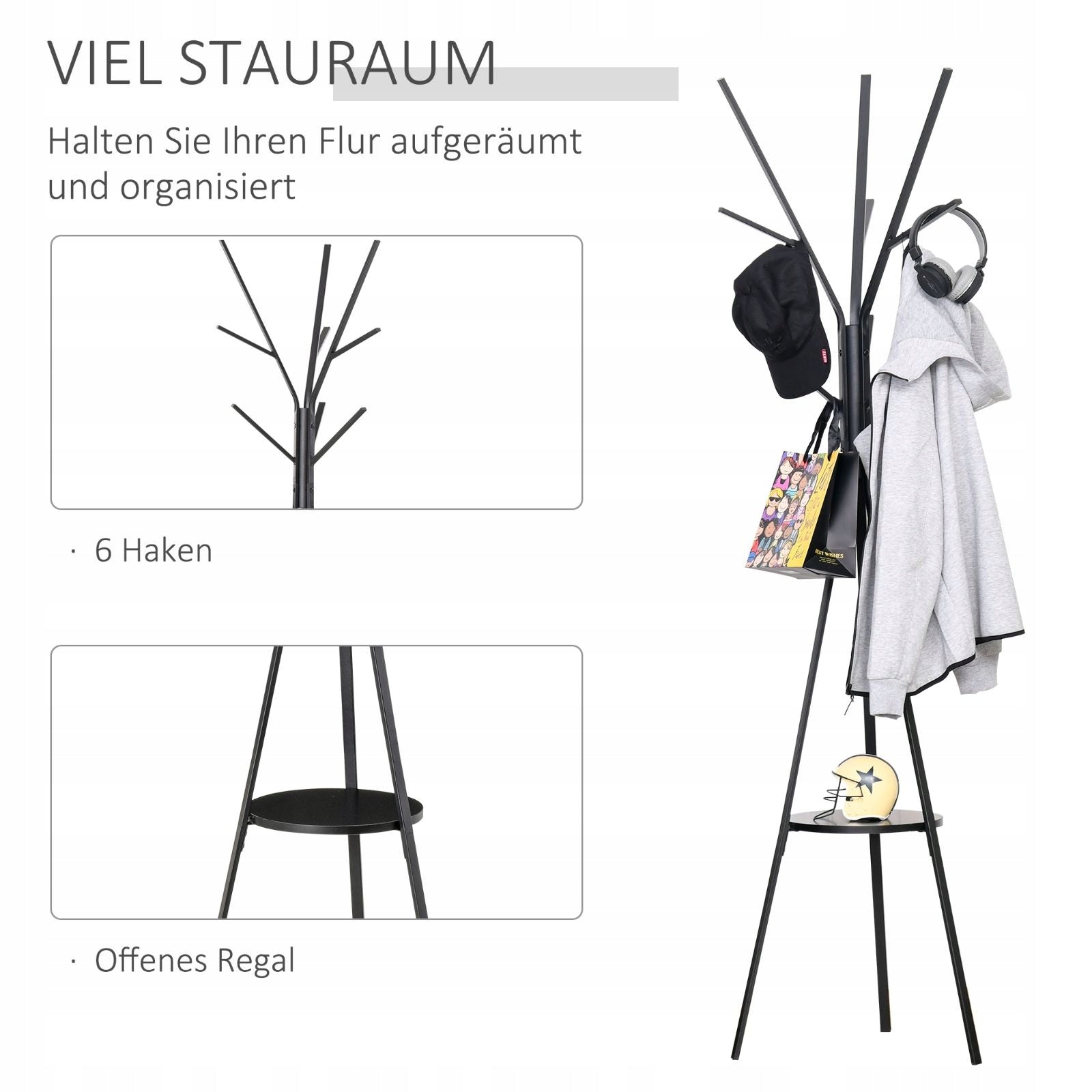 Standing hanger for clothes 180 cm metal black Unfolded width 1 cm