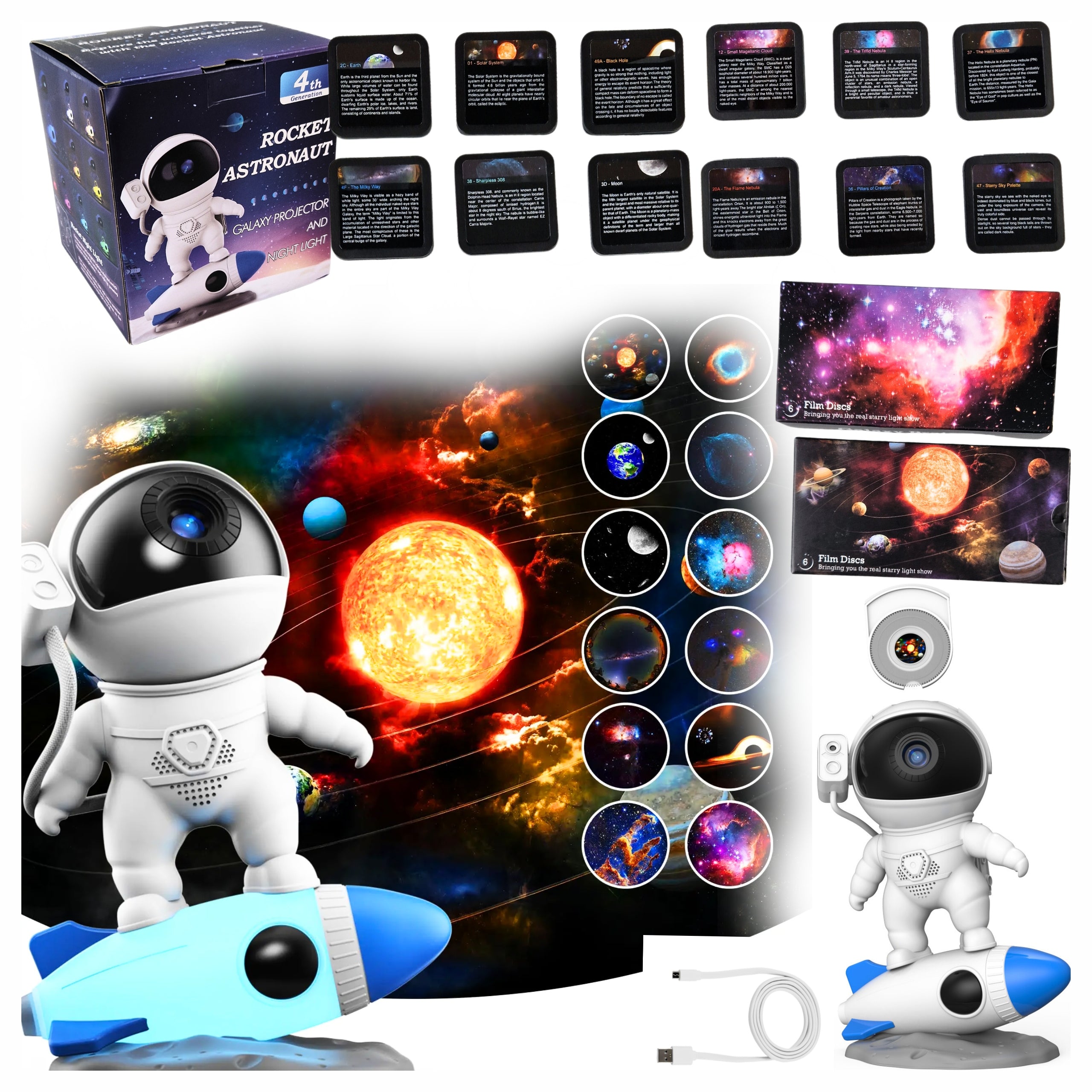 Star Projector LED Night Light USB Planetarium 13x Planet Drive 4K HD