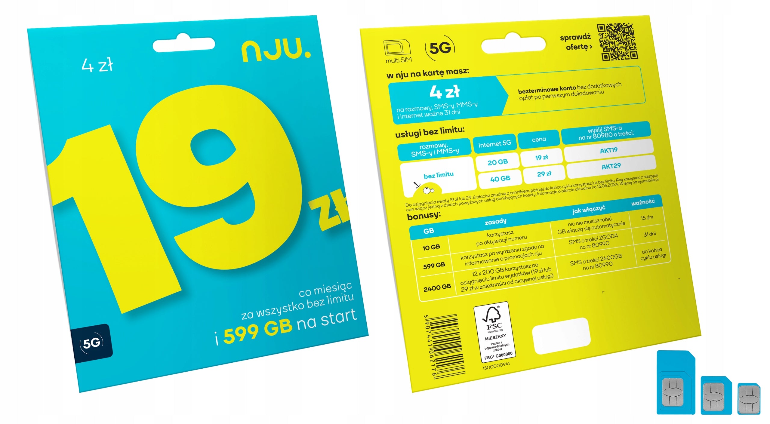 Starter NJU SIM card PREPAID + EXTRA 2999 GB + INDEFINITE ACCOUNT VALIDITY Country of operator Poland
