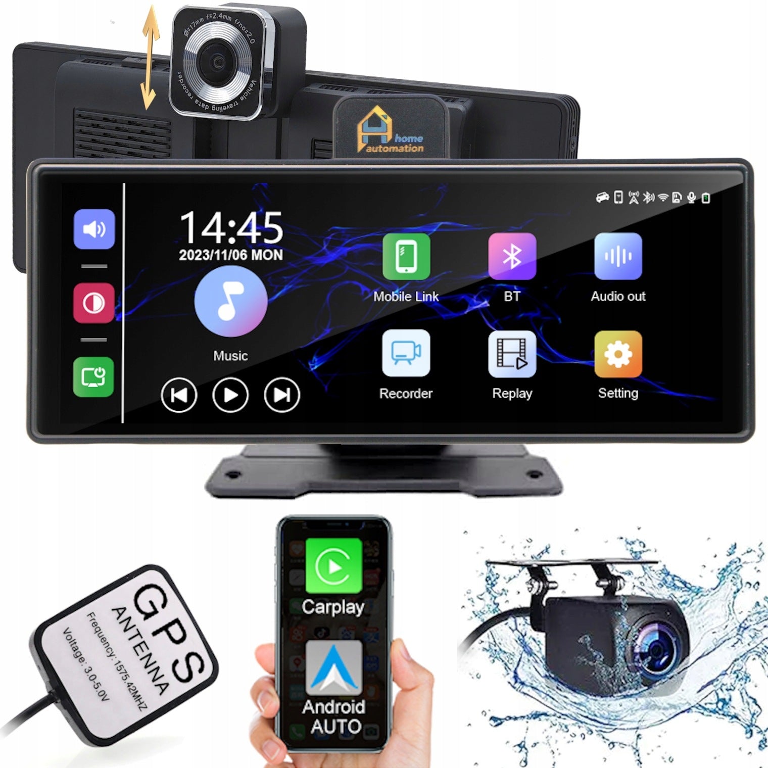 Station Screen Monitor Navigation Recorder 4K Camera Android Auto CarPlay