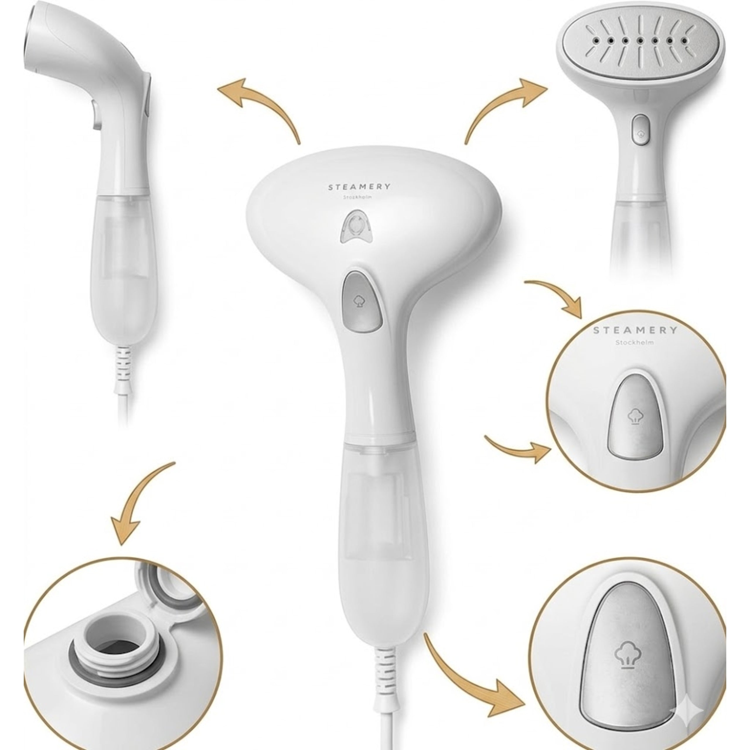 Steamer For Clothing 1500W 90Ml Heating 30S White Hand Steamer