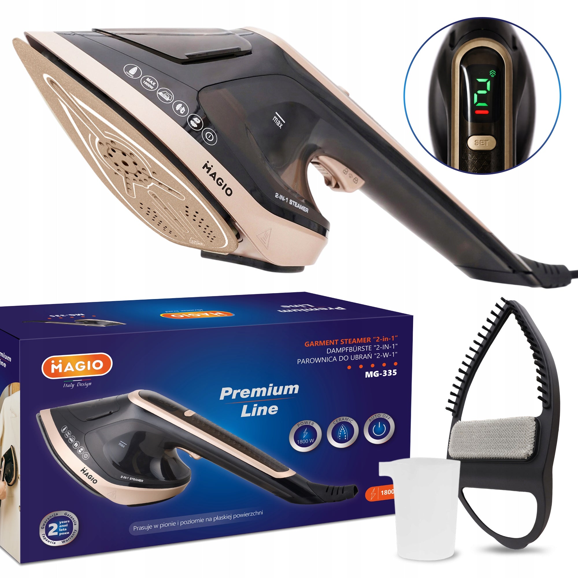 Steamer and Iron 2in1 MAGIO 1800W, LED, Adjustable steam, Steamer for clothes