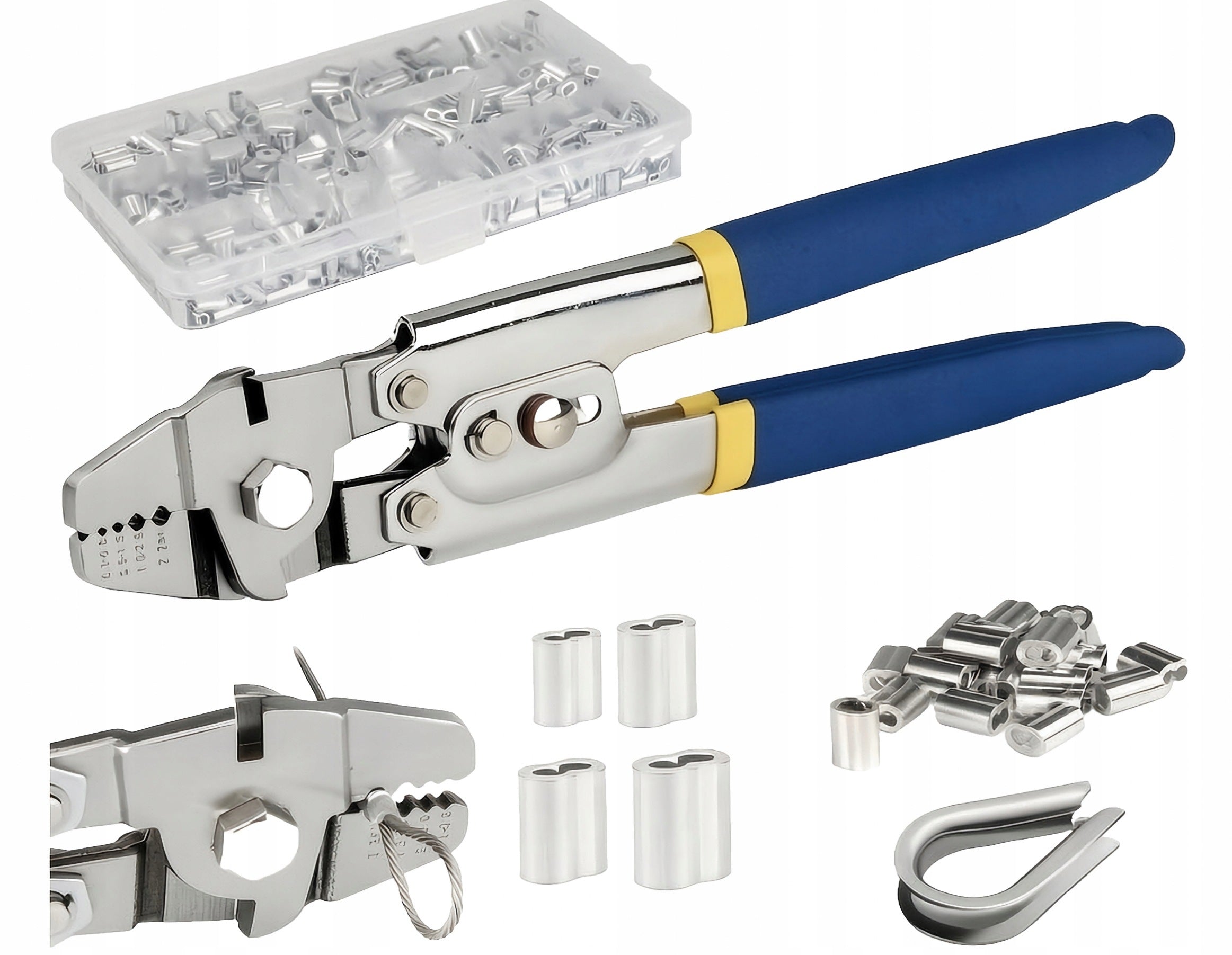 Steel Wire Rope Crimping Tool with 175 Pcs Barrel Sleeves