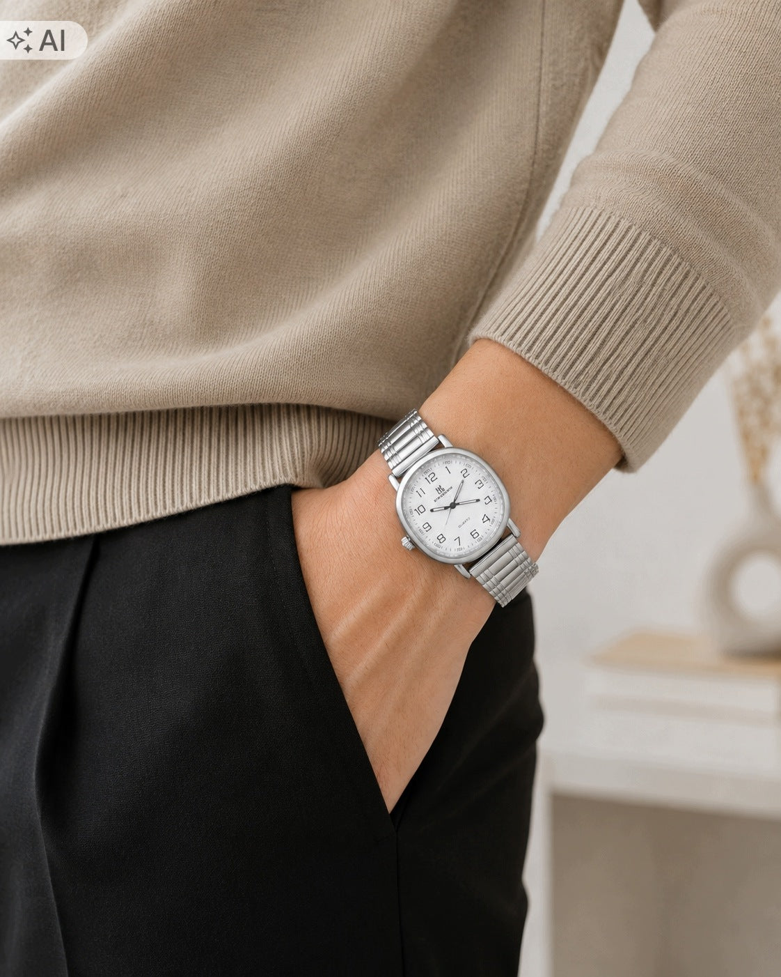 Steel Wristwatch White Dial Flexible Silver Elegant Fashionable Brand no brand