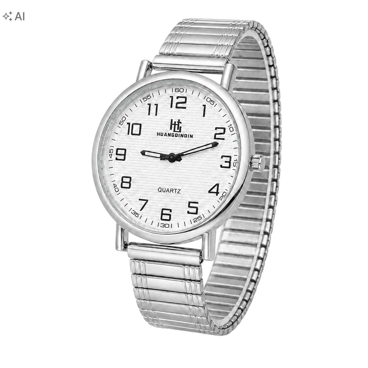 Steel Wristwatch White Dial Flexible Silver Elegant Fashionable