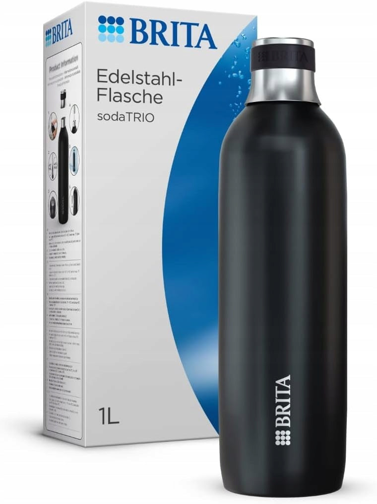 Steel black insulated thermal bottle 1l for saturator BRITA sodaTRIO Dominant color black