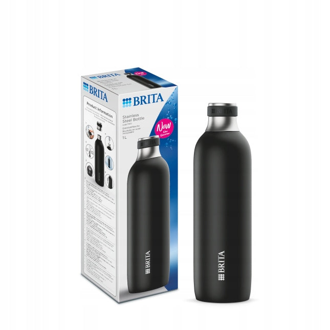 Steel black insulated thermal bottle 1l for saturator BRITA sodaTRIO