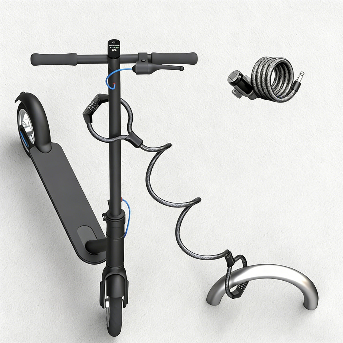 Steel cable lock 105 cm long 4-digit combination lock Color black
