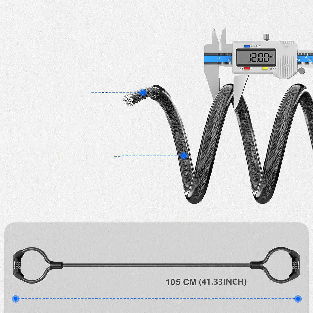 Steel cable lock 105 cm long 4-digit combination lock Manufacturer code 6974715554551