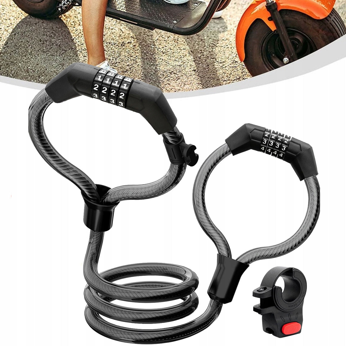 Steel cable lock 105 cm long 4-digit combination lock
