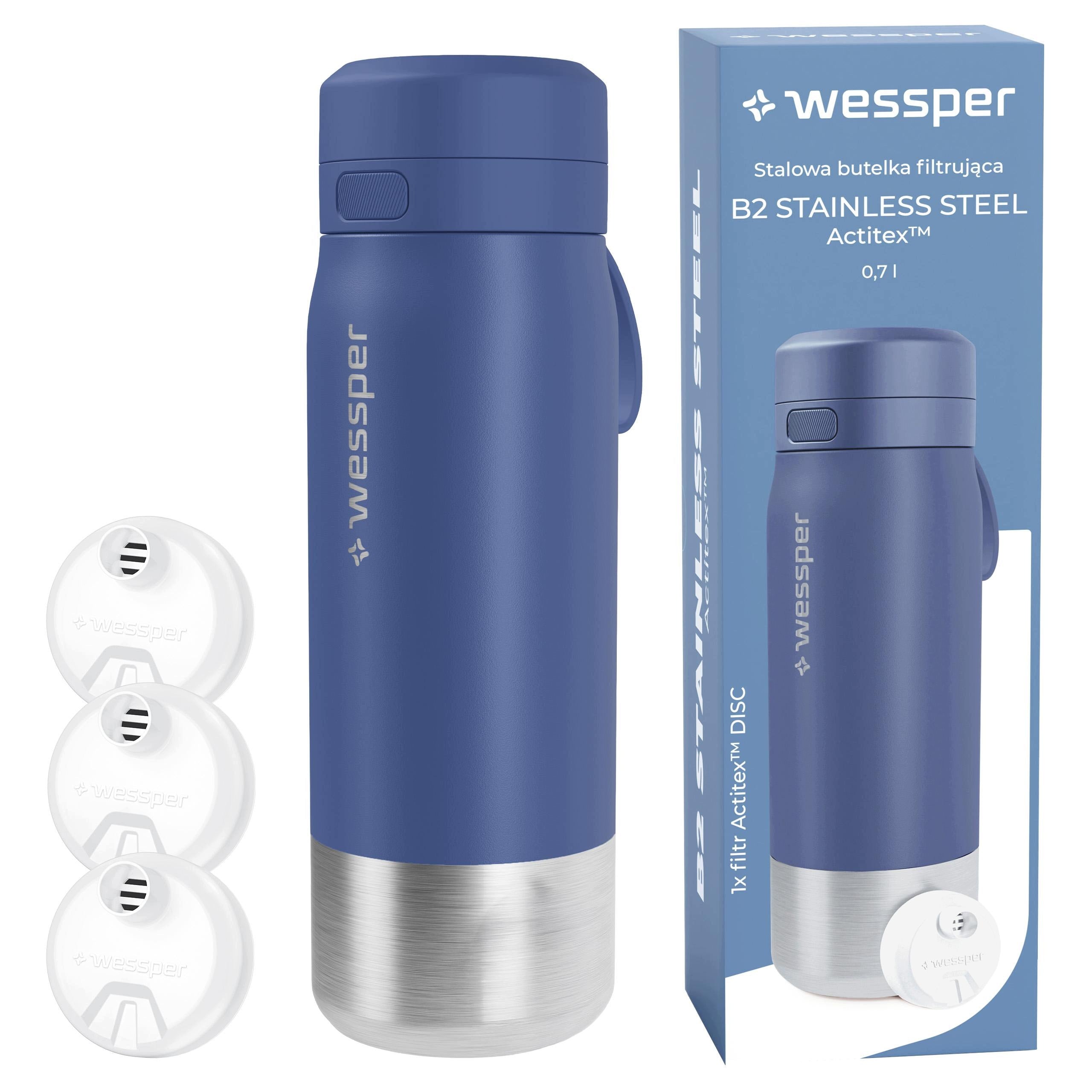 Steel filter bottle Wessper B2 Actitex water bottle 700ml +3x filter
