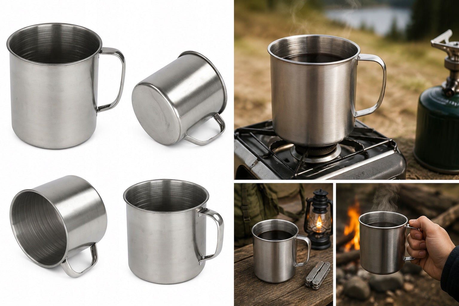 Steel mug 600ml 4 pcs hiking mugs camping biweak fish Packaging status original