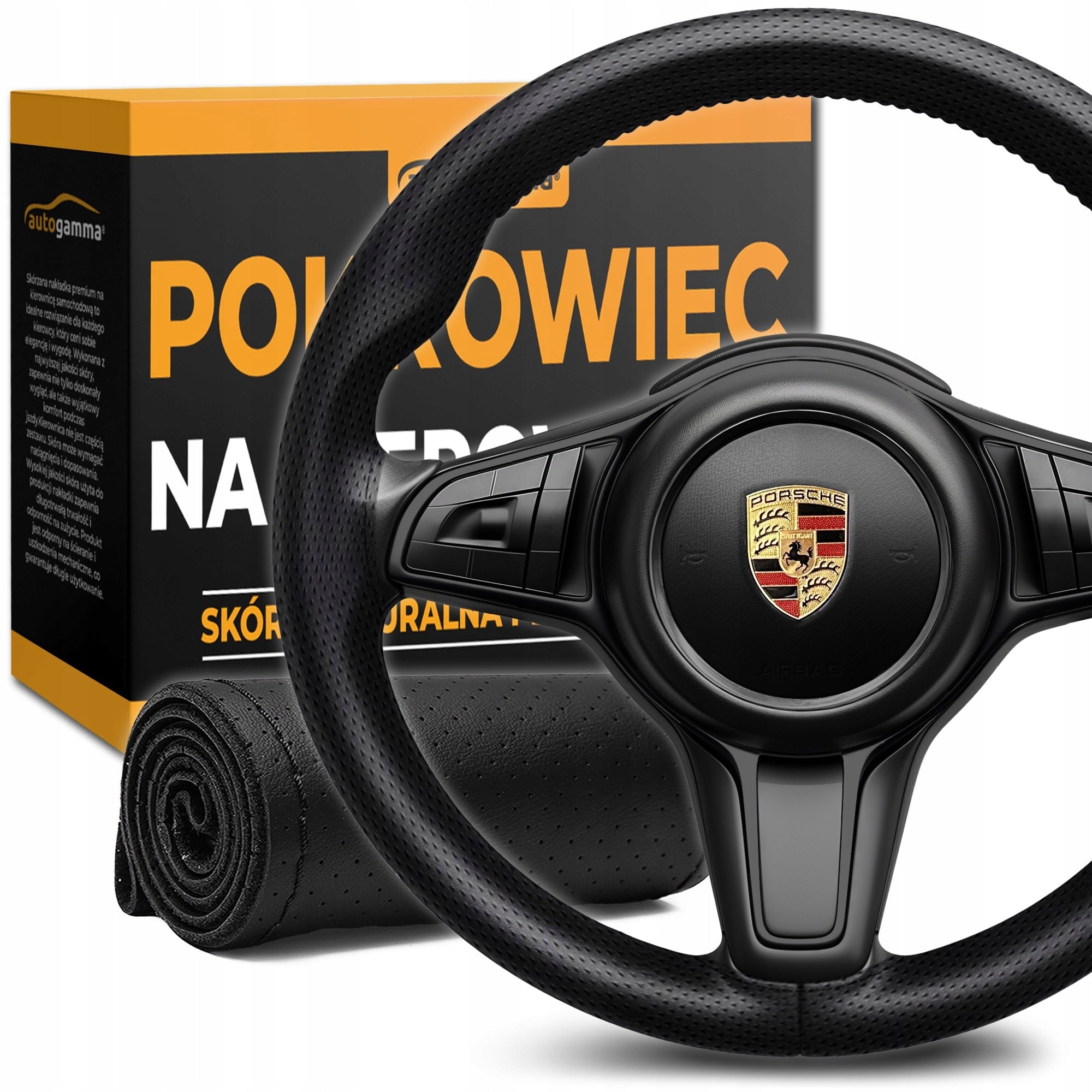 Steering Wheel Cover Embroidery Natural Leather Perforated 37-39 CM