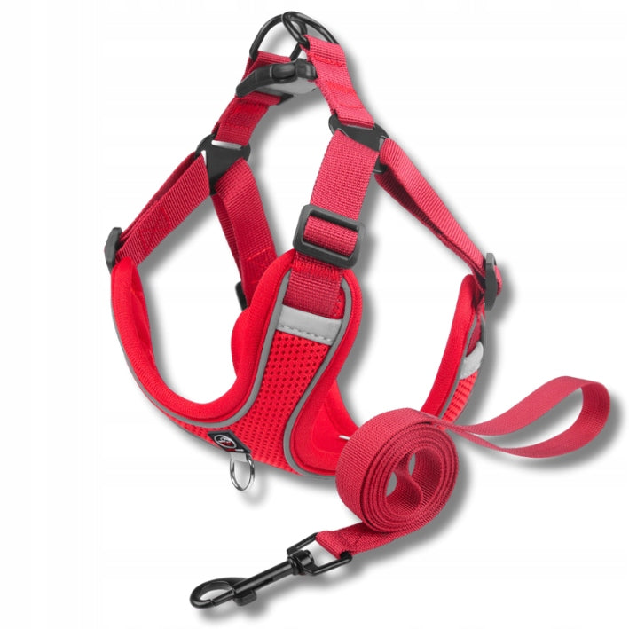 Step in dog HARNESS PRESSURE-FREE breathable HUB+ LANYARD red L Brand Lalazoo